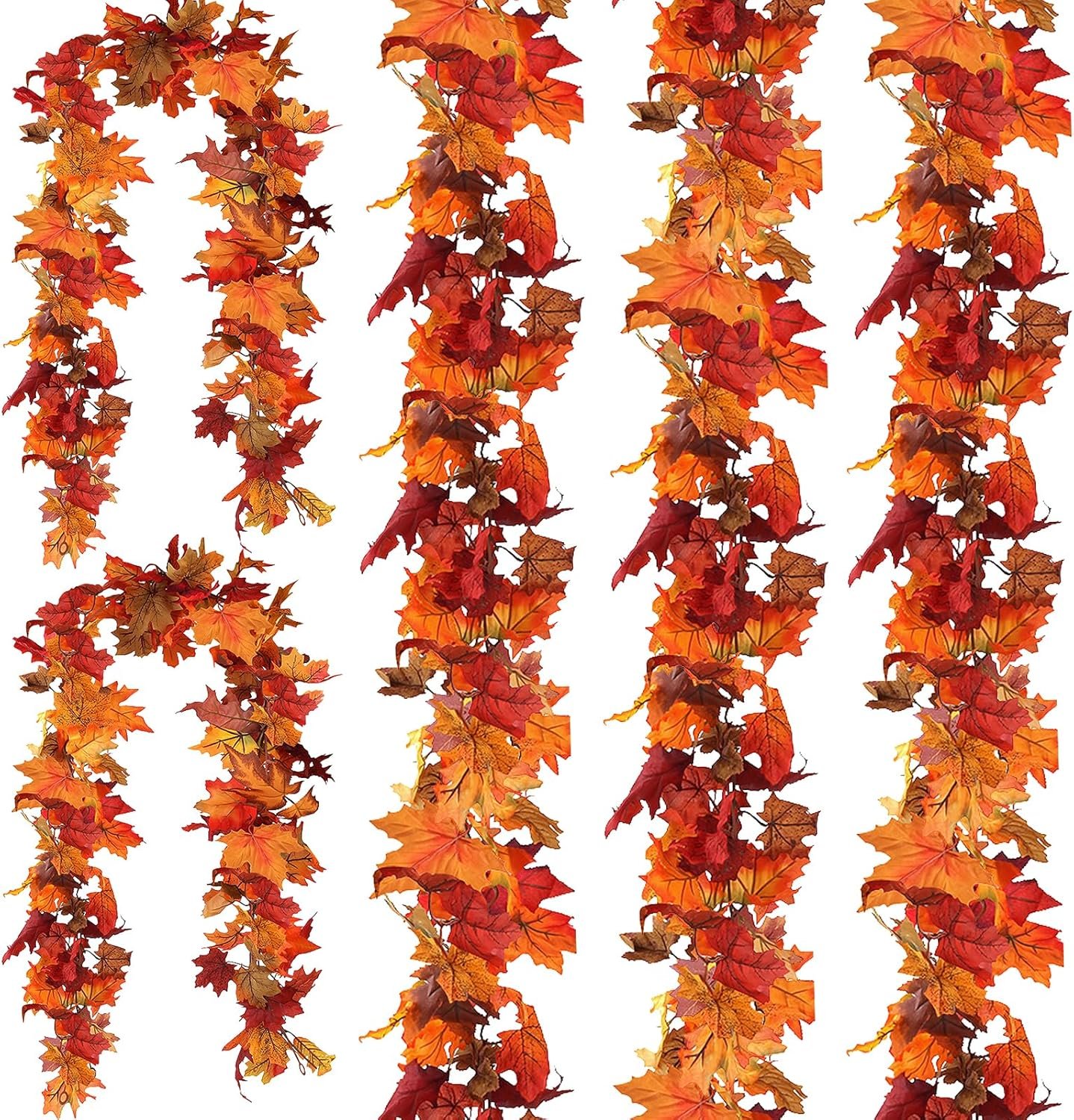 CQURE 5 Pack Fall Leaf Garland, Total 29.5Ft Artificial Fall Vines Autumn Garland Fall Maple Leaves Thanksgiving Decor for Home Wedding Fireplace Christmas