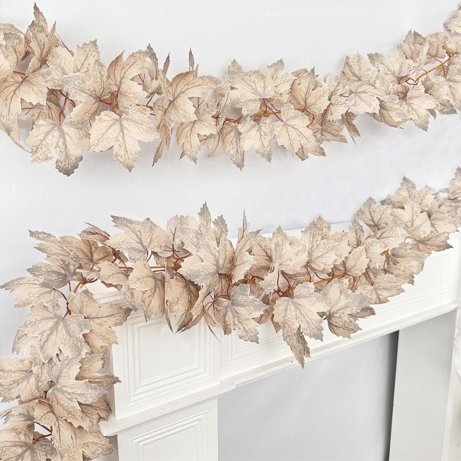 2 Pack 6 Ft Fall Leaves Garland Fall Decorations for Home Maples Leaves Garland Artificial Autumn Foliage Garlands Thanksgiving Decorations for Porch Wedding Table Mantle Fireplace Party Christmas