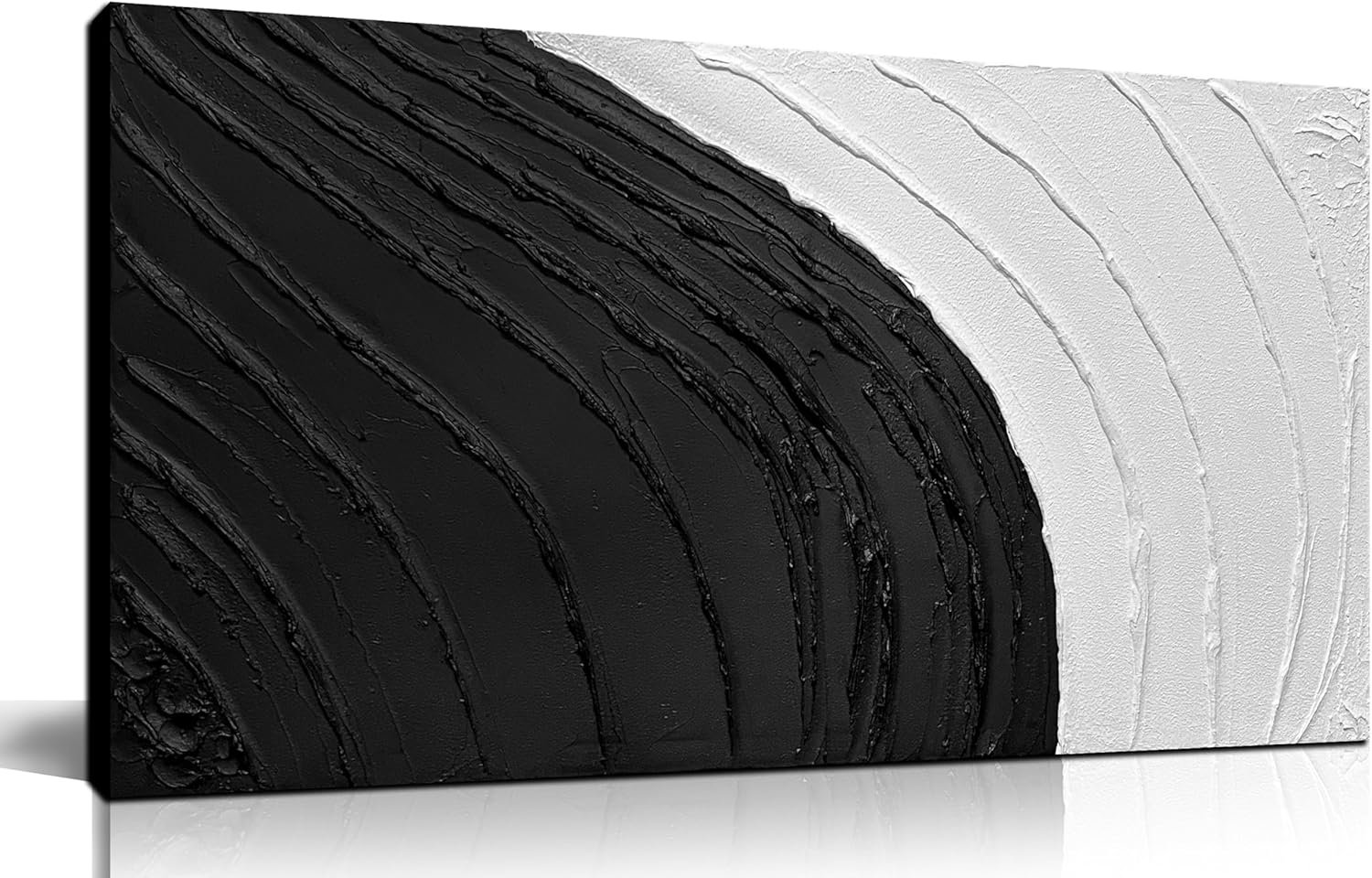 SKYRISE Abstract Textured Black & White Canvas Wall Art – Modern Minimalist 3D Painting, 100% Handmade Neutral Decorative-Picture Wall-Decor Artwork for Living Room/Bedroom, Size 40×20 inches