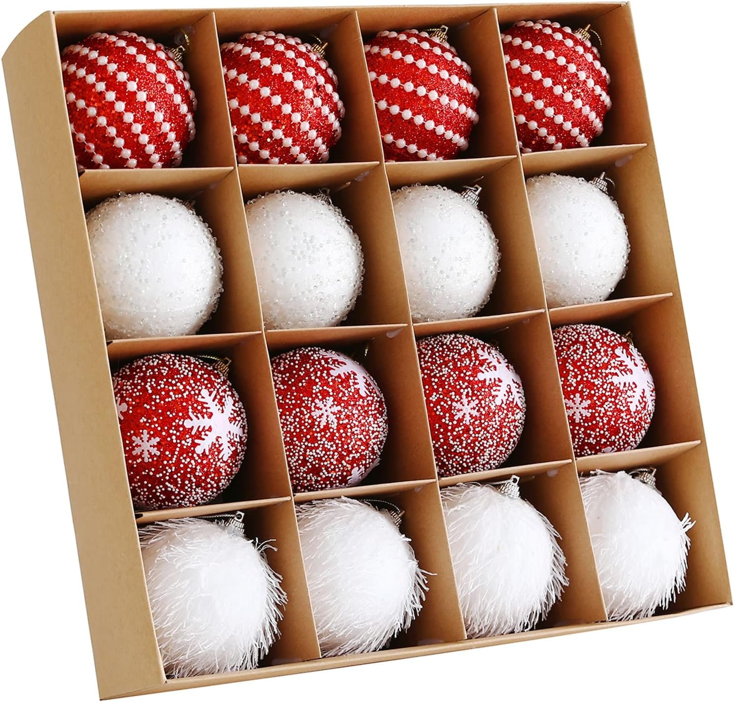 Christmas Tree Ball Ornament Set 16pcs 80mm/3.15inch Red White Glittering Shatterproof Foam Christmas Ball Ornaments Xmas Tree Decor Holiday Decoration