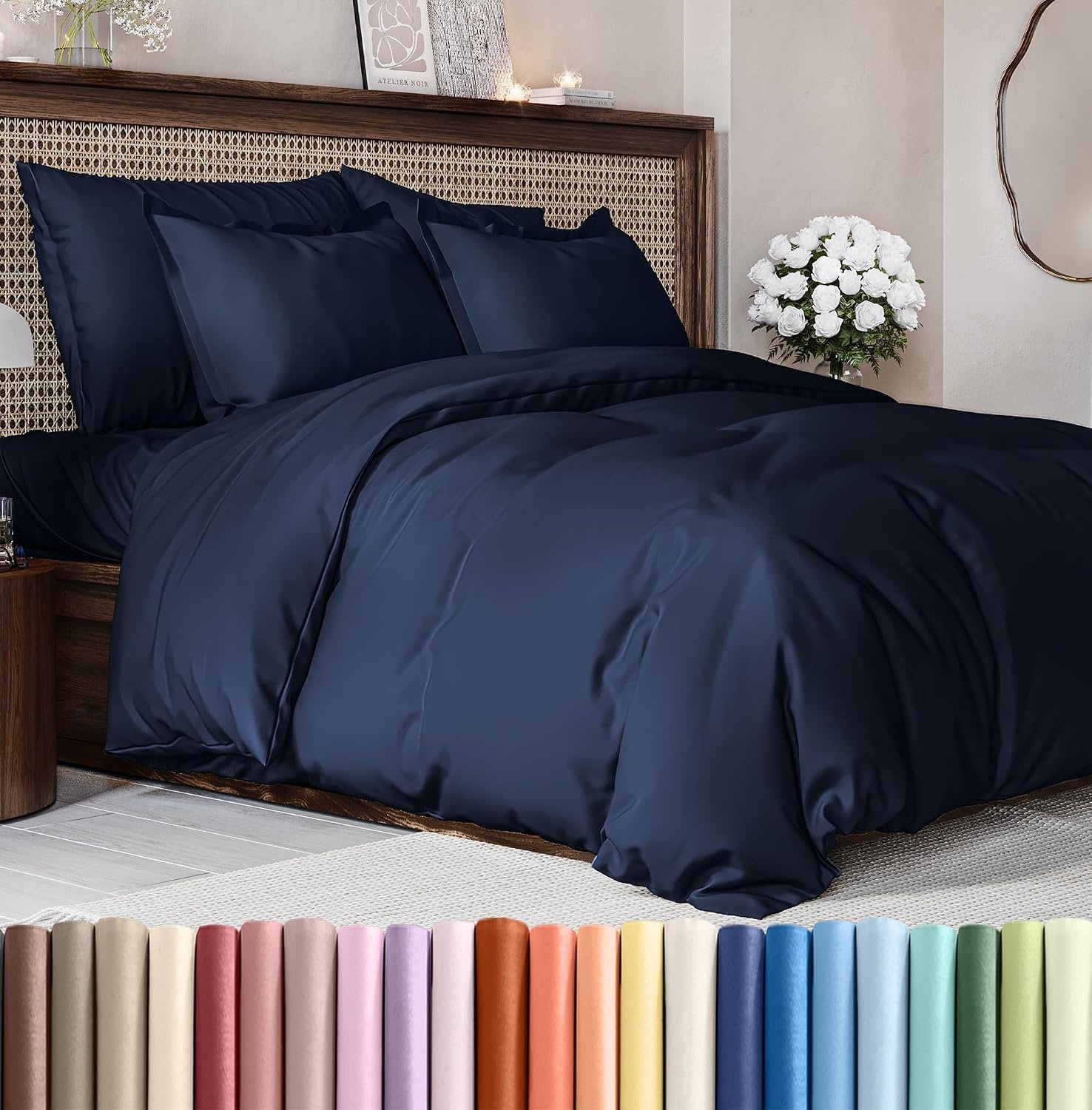 Duvet Cover Queen Size Set – Extra Soft Queen Duvet Cover 90″ x 90″ with 2 Pillow Shams for Women, Men, Kids & Teens – Hotel Luxury with Zipper Closures & Ties – Comfy, Cozy & Breathable (Navy Blue)