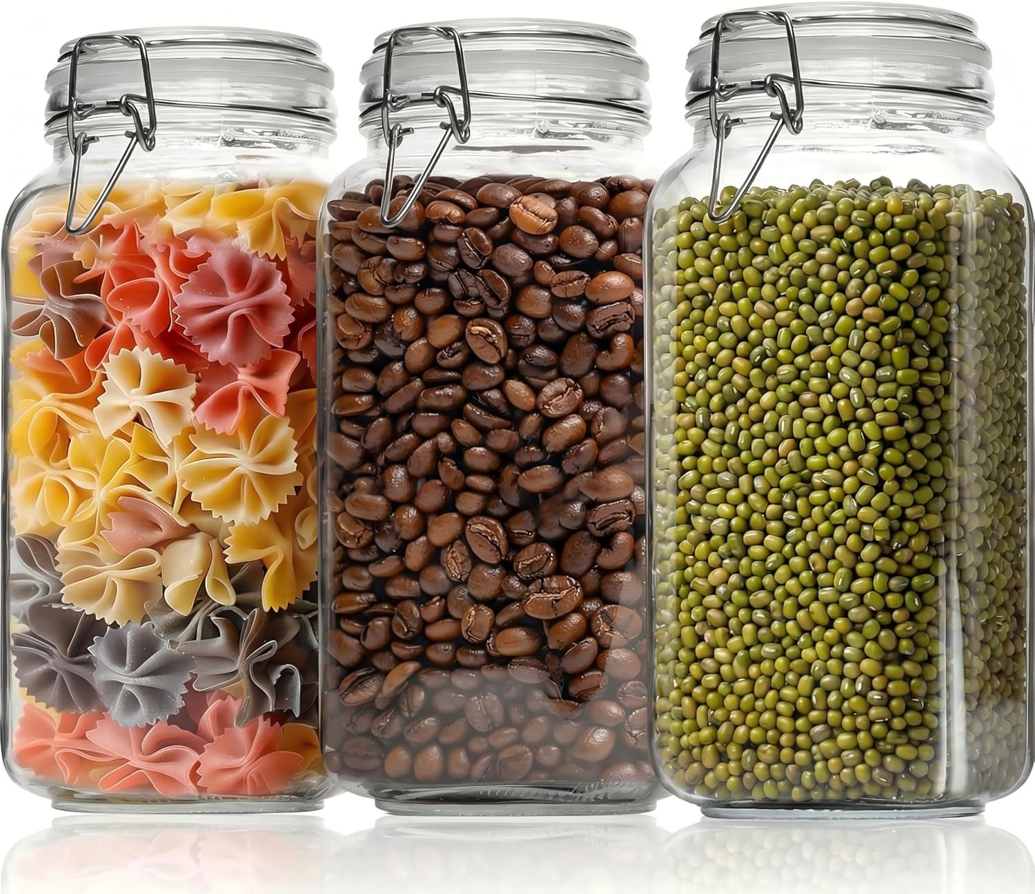 78oz – 3 Pack Square Glass Jars with Airtight Lid, Wide Mouth Mason Jars with Clamp Lids, Air Tight Glass Canisters, Best Food Storage Containers for Flour, Sugar, Cereal, Pasta, Rice, Coffee, Spice