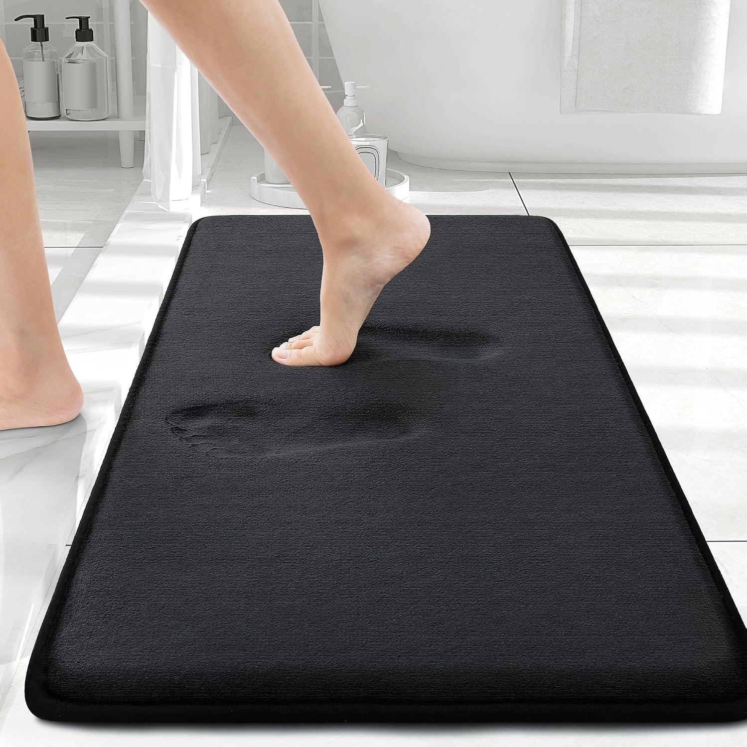 Smiry Memory Foam Bath Mat 30×20, Extra Soft and Absorbent Bathroom Mats, Non Slip Washable Carpet for Floor, Shower and Tub, Black