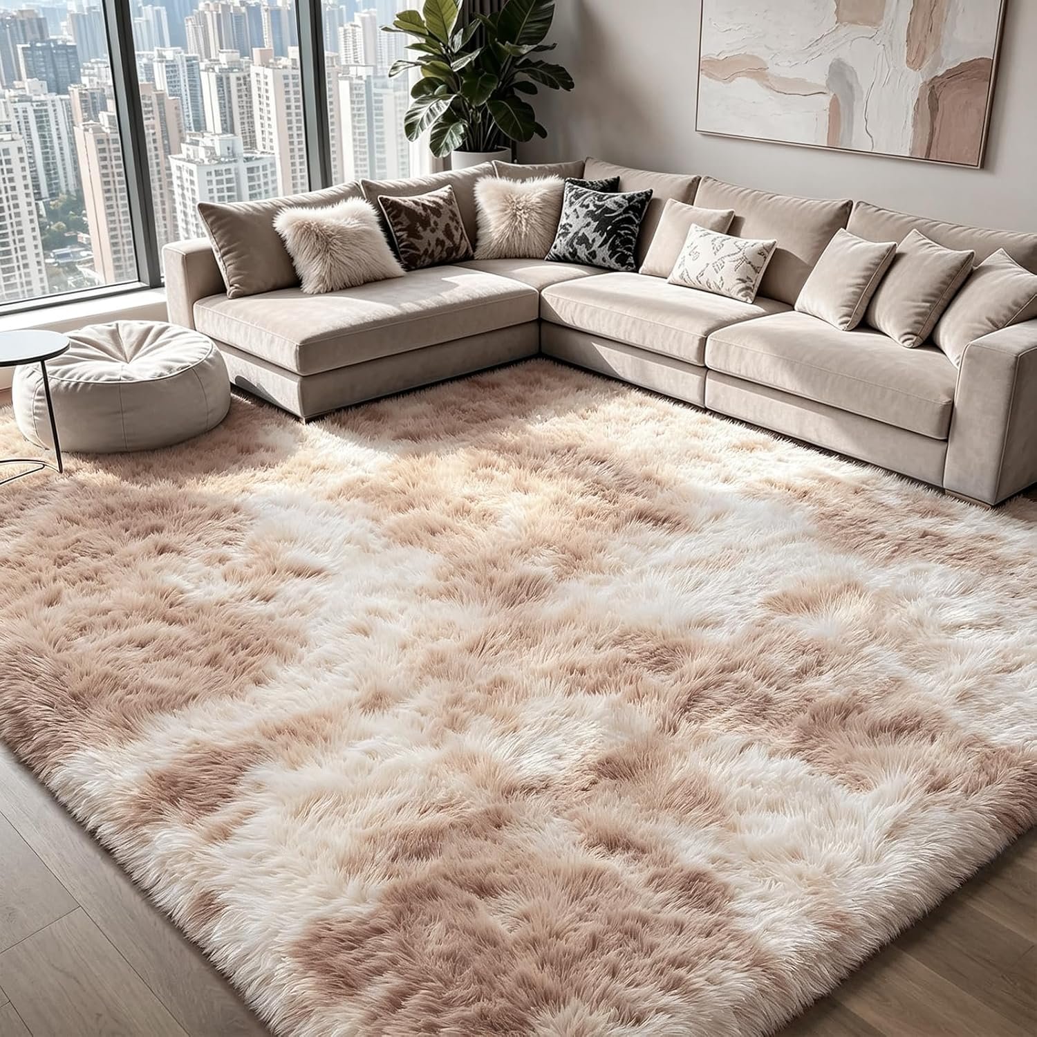 Shag Area Rugs for Bedroom Living Room,5X8 Ultra Soft Fluffy Area Rugs for Dorm,Indoor Carpet Plush Rugs for Home Decor,Camel