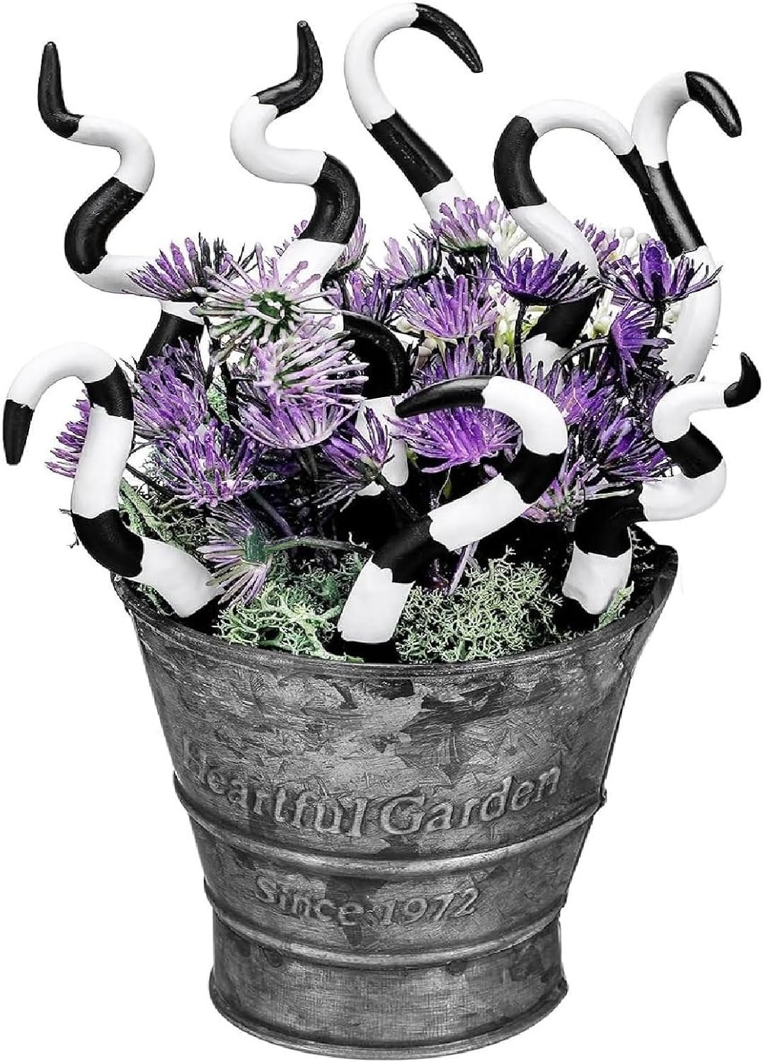 12PCS Sandworm Black White Plant Stakes, Garden Plant Accessory, Plant Floral Picks for DIY Craft Plant Pot Decorations Home Decor