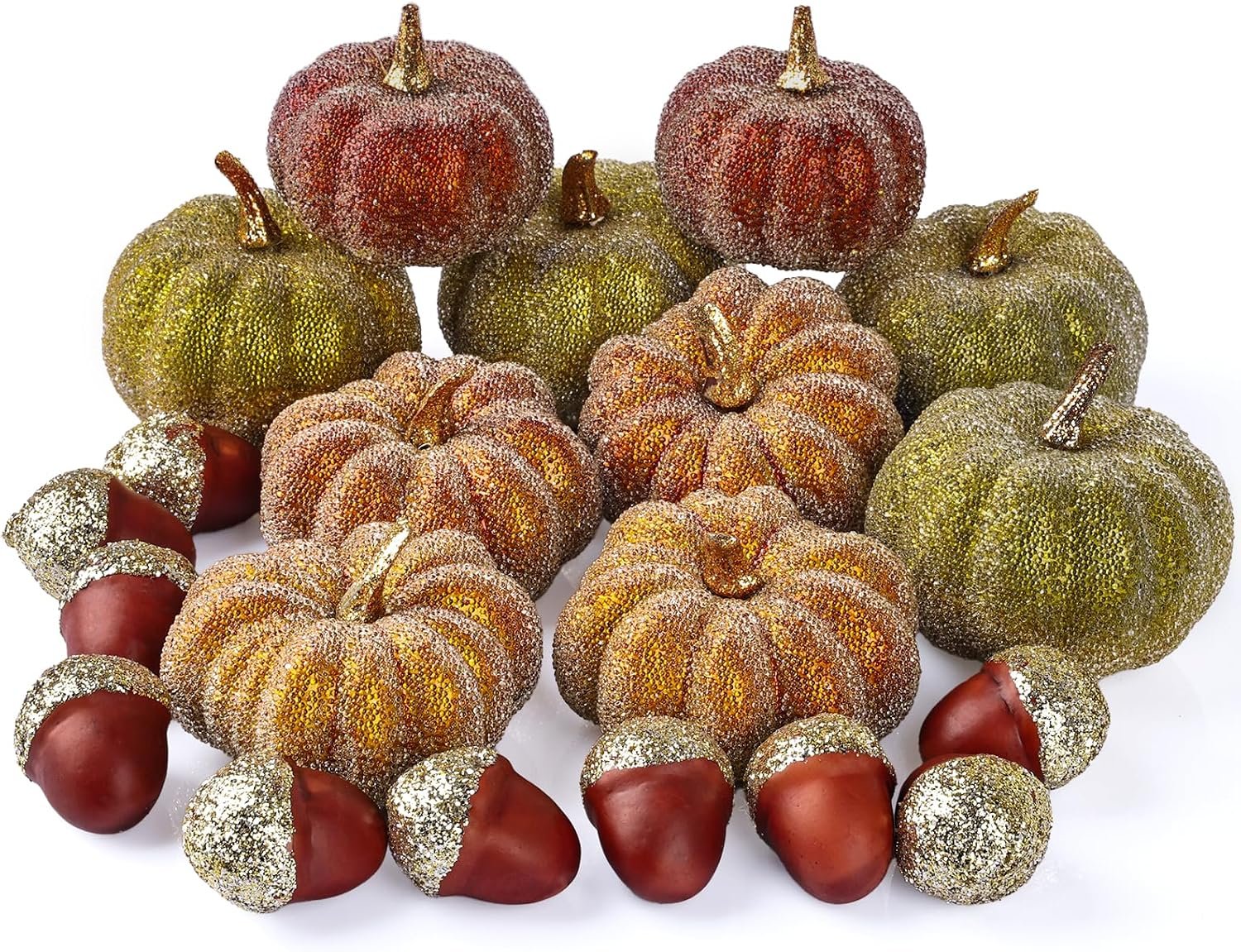 Glitter Mini Pumpkin Decor Indoor 20PCS Halloween Pumpkins for Fall Decorations for Home Fall Centerpieces for Tables Outdoor Harvest Thanksgiving Party/Acorns Autumn Fillers Decor