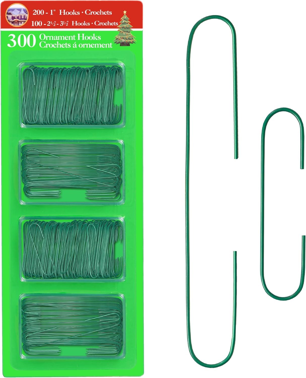 R N’ D Toys R’ND’s 300 Pack Ornament Hooks Christmas Tree Decorating Hangers- Metal Wire Ornament Hooks for Christmas Tree Decoration Hanging (Green)