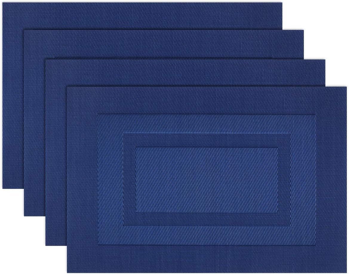 PIGCHCY Placemats,Washable Vinyl Woven Table Mats,Elegant Durable Placemats for Dining Table Set of 4 (18 x 12 inches, Navy Blue)