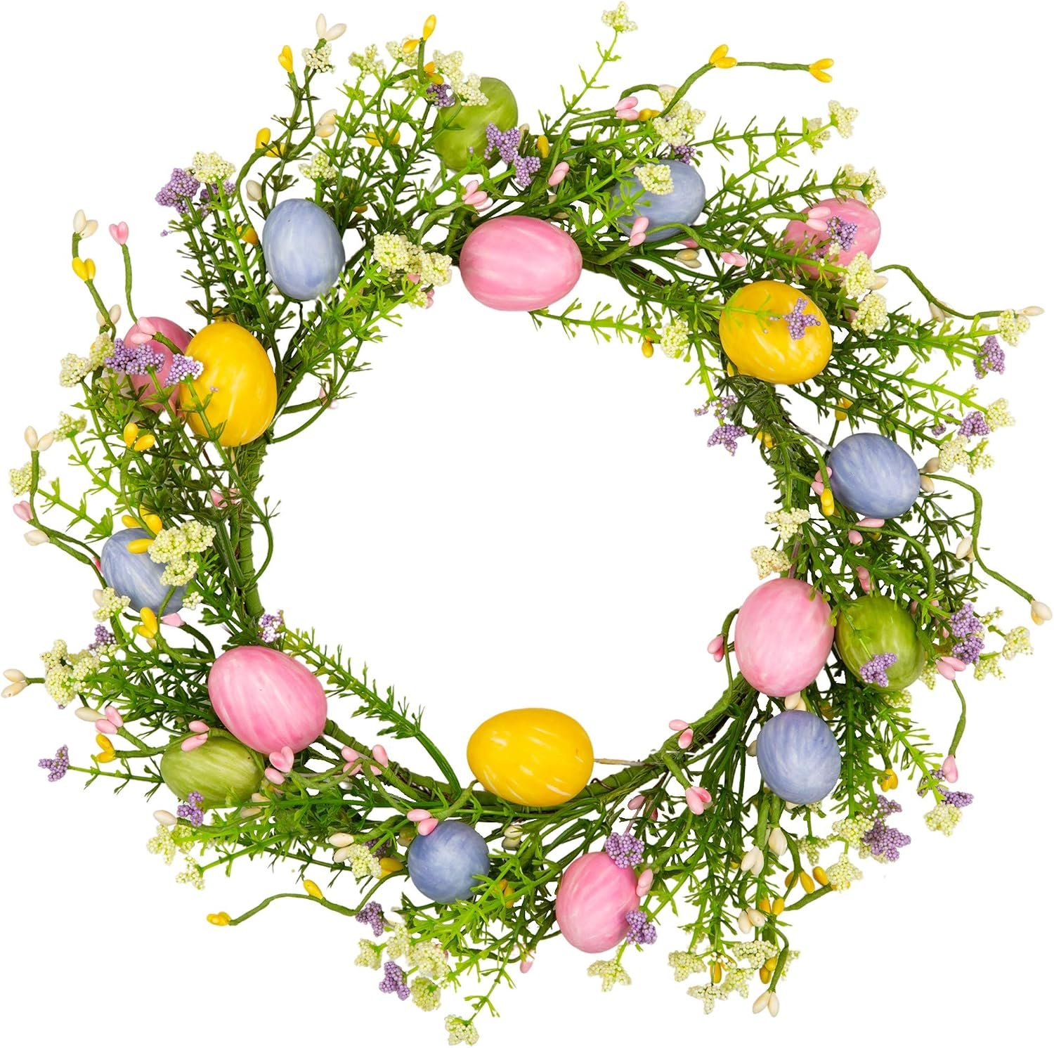 12 inch Artificial Easter Wreath with Colored Egg and Mixed Twigs Spring Wreath for Front Door with Easter Decorations