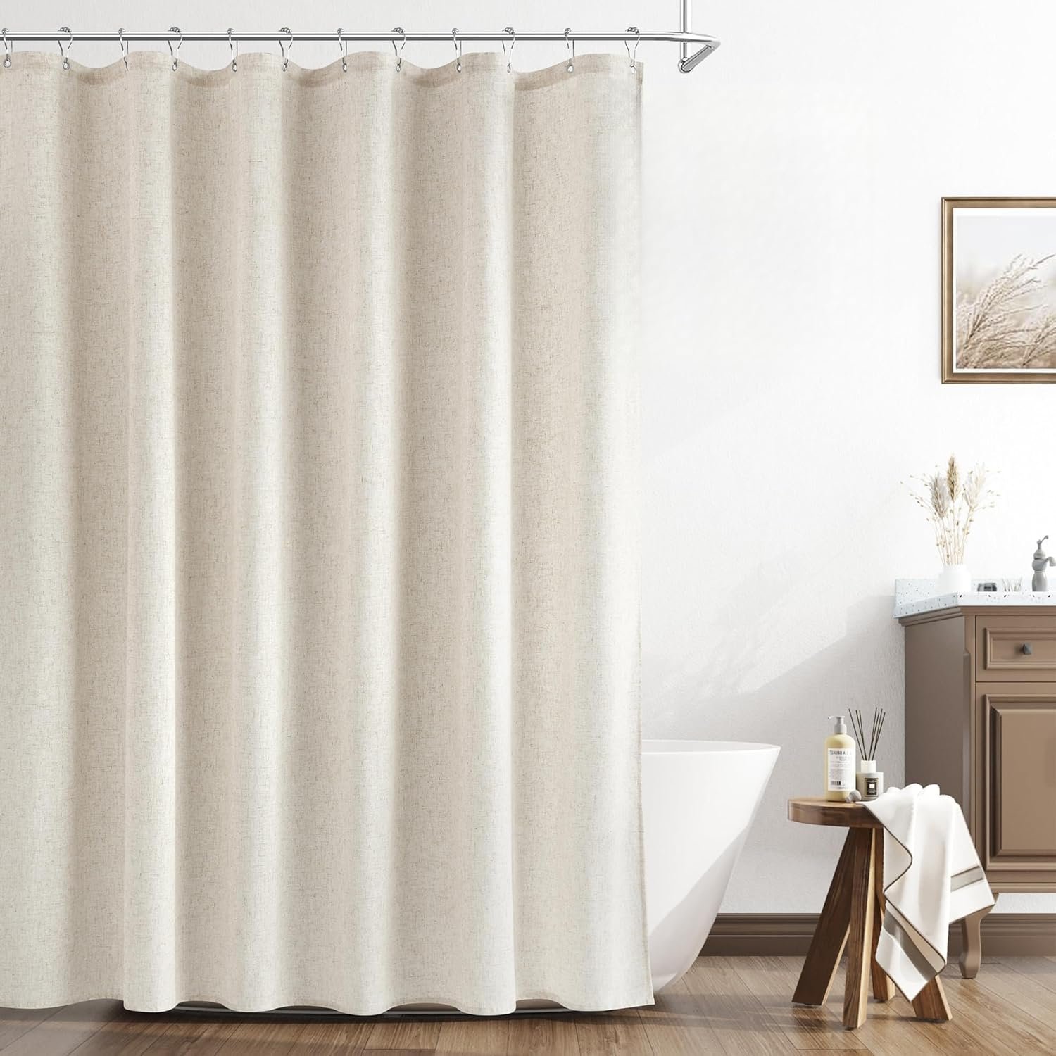 Naturoom Linen Shower Curtain, Country Boho Farmhouse Bath Decor Beige Ivory Shower Curtains for Bathroom Neutral Cloth Weighted Textured Fabric Bath Curtain Liner with Hooks, Natural Cream, 72 Inch