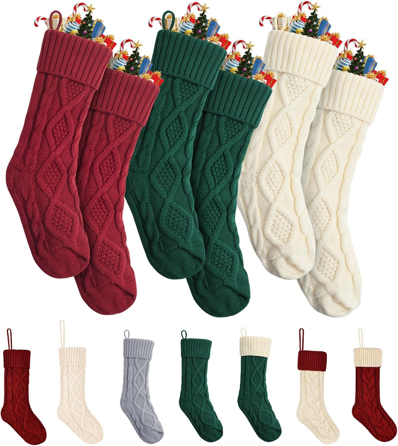 Mr. Pen- Cable Knit Christmas Stockings, 18 Inch, 6 Pack | Premium Acrylic Yarn, Cozy Holiday Stockings for Mantel Décor, Fireplace Hanging & Christmas Gift Stuffers