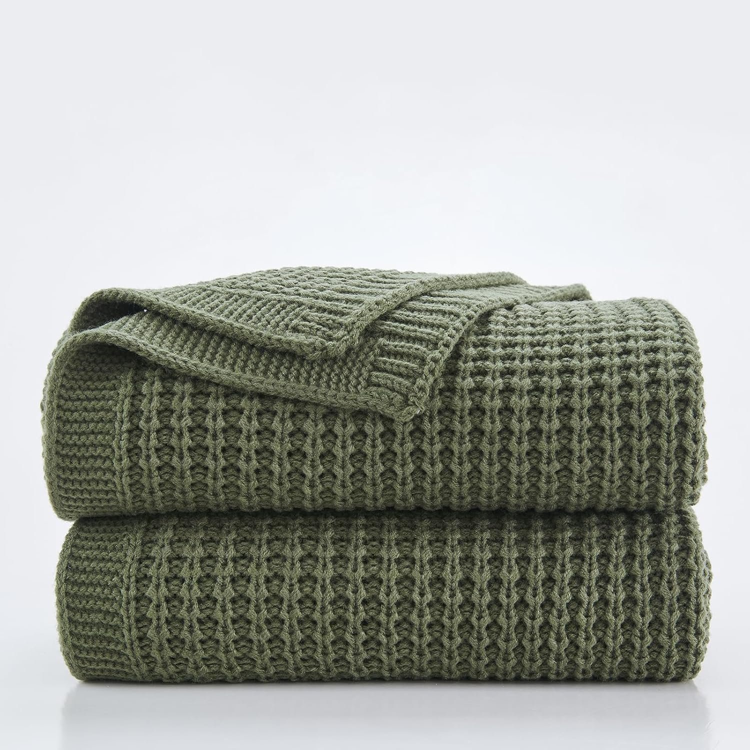 Douceur Olive Green Throw Blanket for Couch, Soft Chunky Cable Knit Throw Blanket, Classic Fisherman’s Rib Stitch Pattern Throw for Living Room Gift, 50″X60″