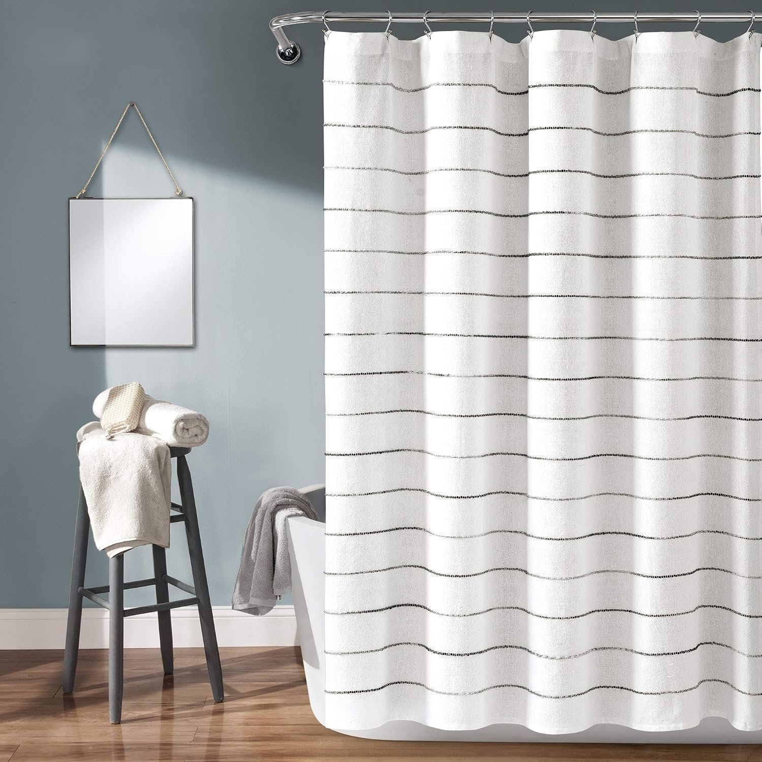 Lush Decor Ombre Stripe Yarn Dyed Cotton Shower Curtain, 72″ W x 72″ L, Gray & Multi – Fabric Shower Curtains – Striped Bathroom Curtain – Farmhouse & Coastal Decor