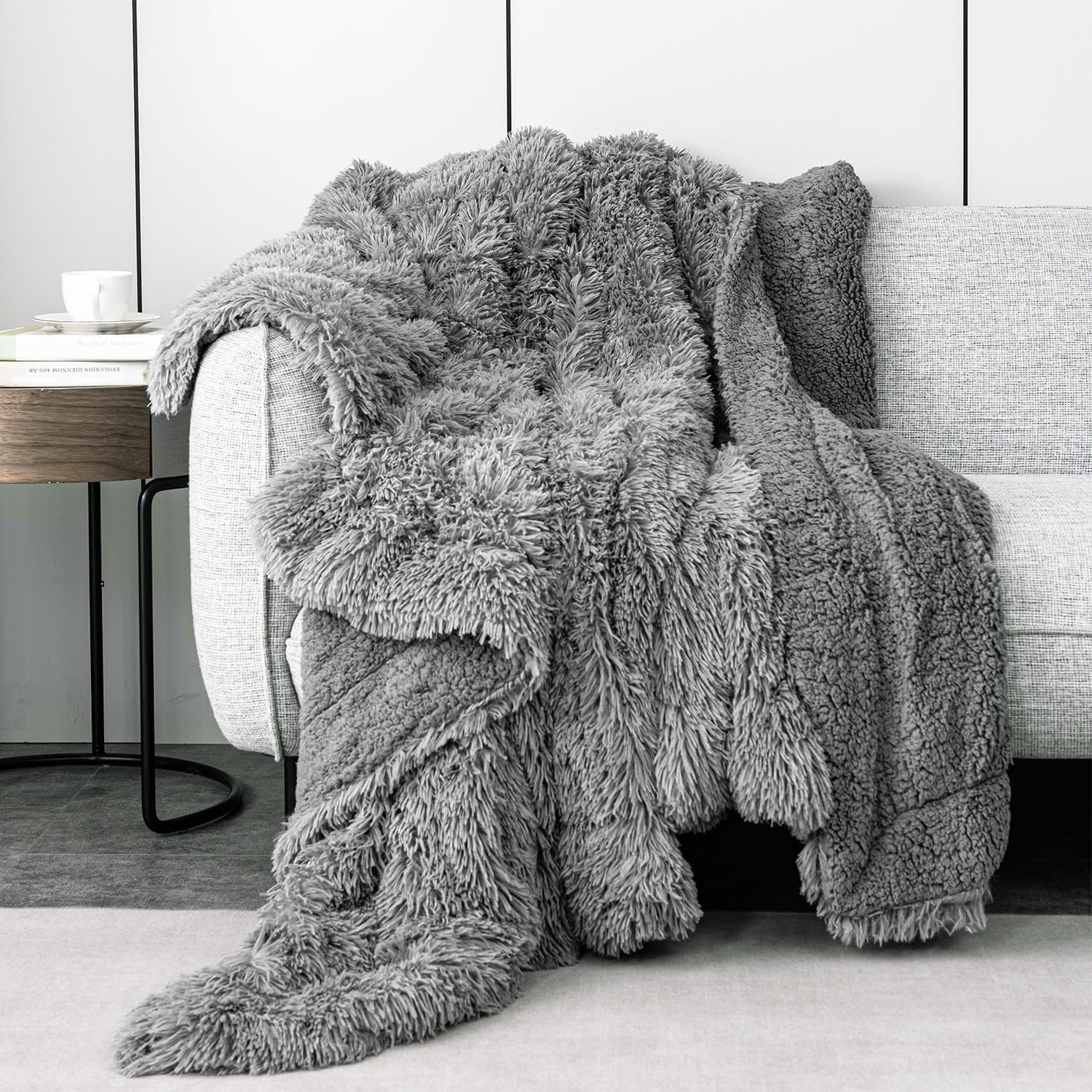 Pawque Faux Fur Throw Blankets for Couch, Sherpa Fleece Warm Super Soft Fuzzy Fluffy Blanket, 50×60 inches Thick Shag Lightweight Cozy Gift for Women Men Bedroom Sofa, Grey