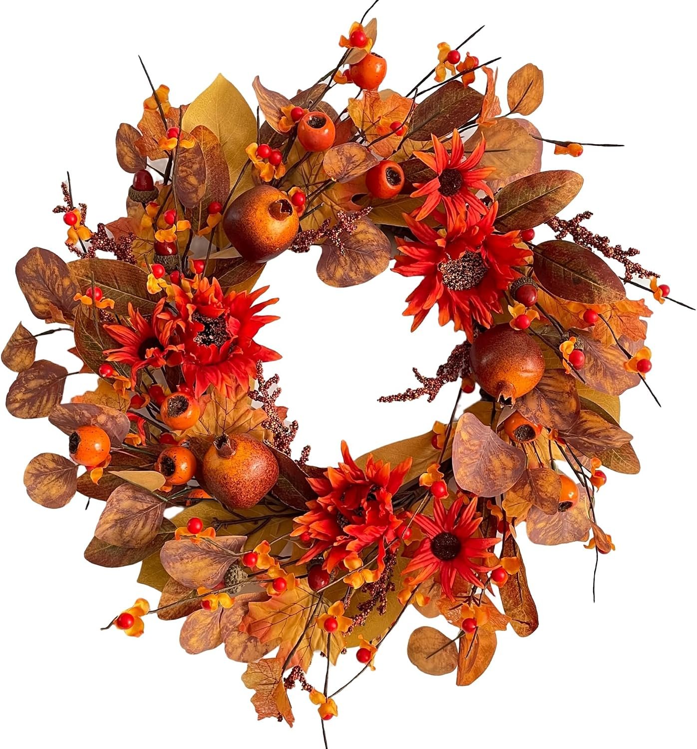 18″ Fall Wreaths for Front Door with Maple Eucalyptus Leaves Daisy, Fall Door Wreath Autumn Wreath for Thanksgiving Halloween Outdoor Indoor Farmhouse Party Holiday Porch Wall Window Home Decoration