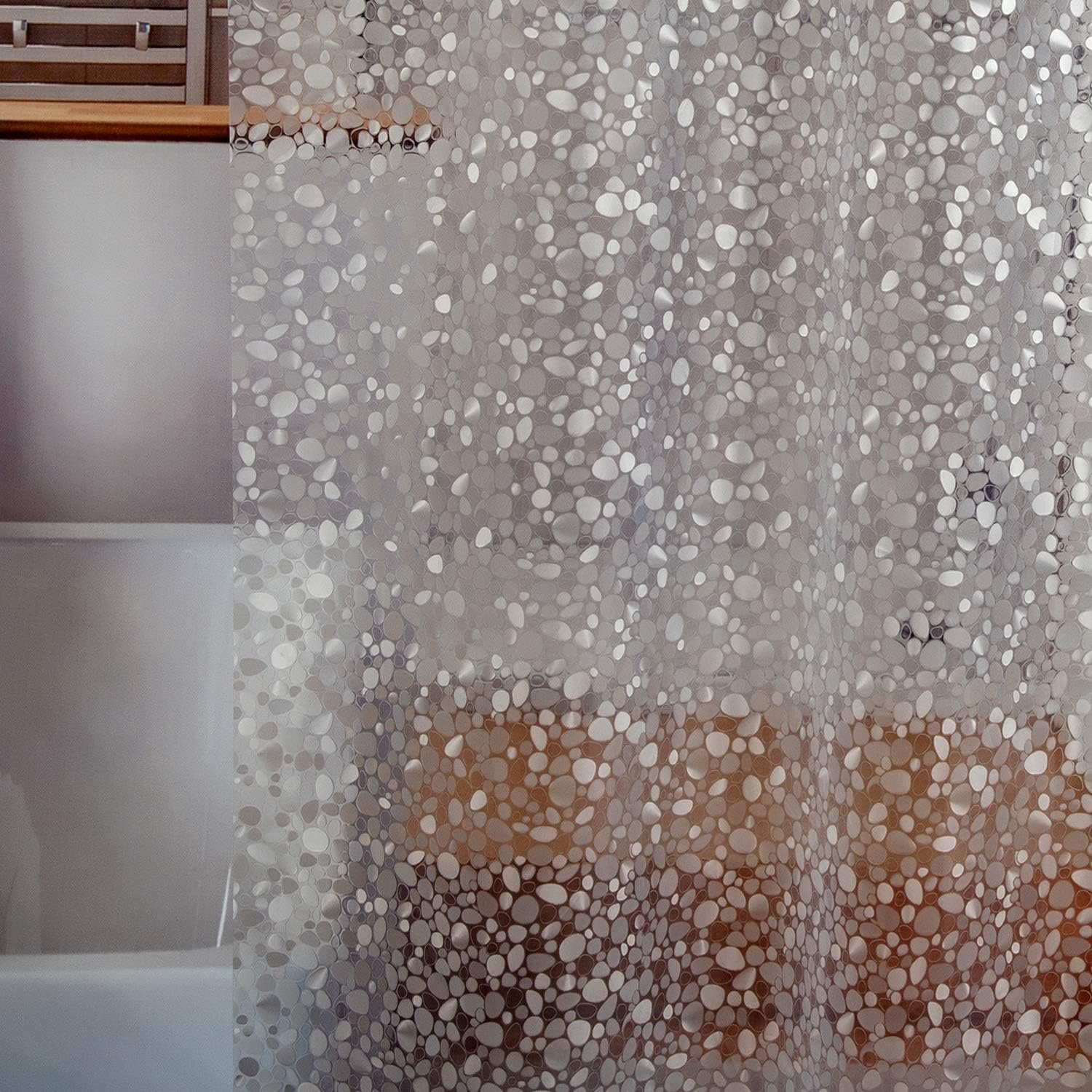Bostofy Waterproof Shower Curtain Liner 8G EVA Thick Shower Curtain with Heavy Duty 3 Bottom Magnets, Shower Liner for Shower Stall, Bathtubs, 3D Pebble Pattern, 72 x 72,12 Hooks