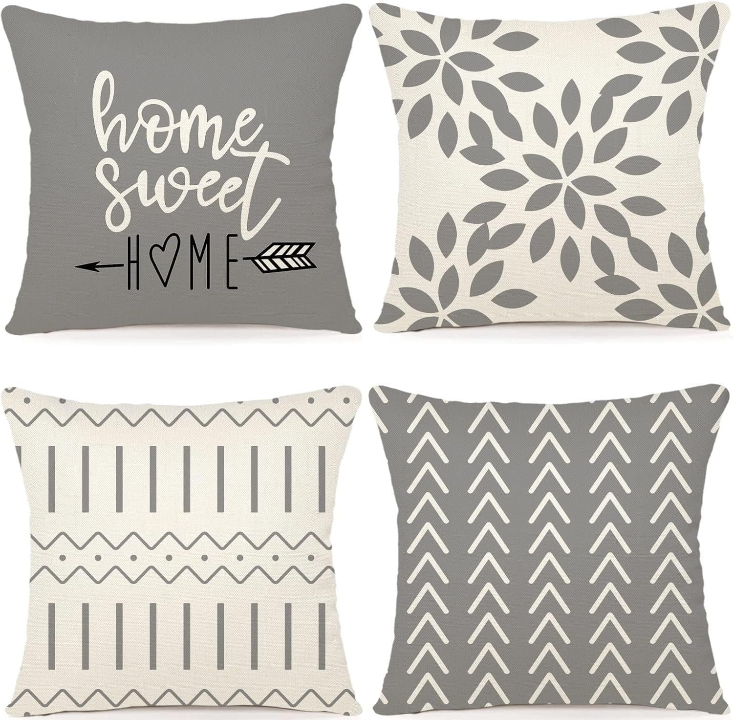 YCOLL Pillow Covers 18×18 Set of 4，Modern Sofa Throw Pillow Cover, Decorative Home Outdoor Linen Fabric Geometric Pillow Case for Couch Bed Car，Gray