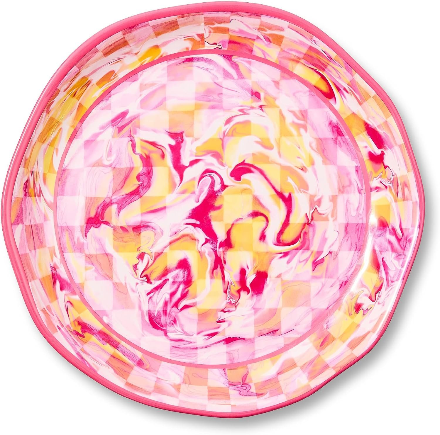 MACKENZIE-CHILDS Melamine Round Platter, Decorative Serving Plate for Entertaining, Large, Pink Marble Check