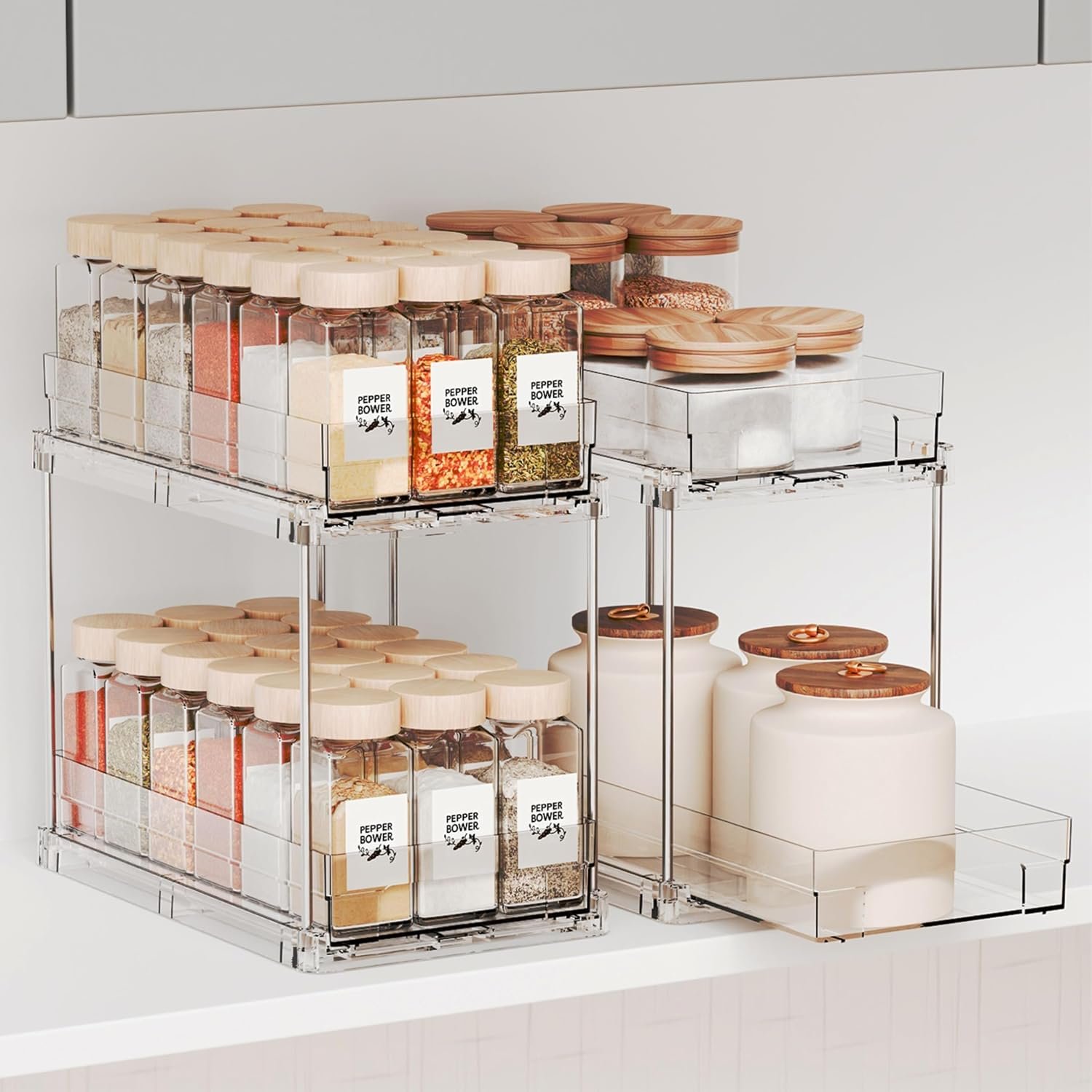 Yieach 2 Pack 2 Tier Vertical Spice Rack Pull Out,10.4” Deep Narrow Slide Out Spice Rack Organizer for Inside Cabinets,Kitchen,Pantry,Cupboard Seasoning,Can,Jar Organizer and Medicine Cabinet Storage