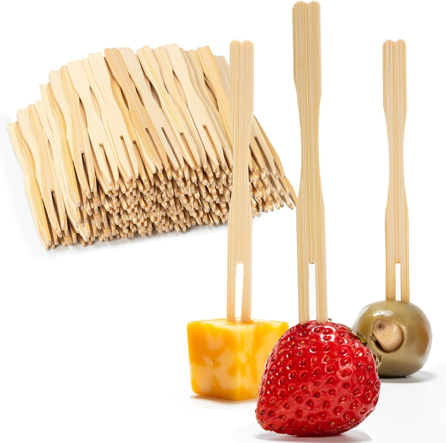 200 Bamboo Appetizer Forks, 3.5″ Disposable Bamboo Fork for Charcuterie, Mini Forks for Appetizers, Cocktail Forks for Weddings, Small Appetizer Picks