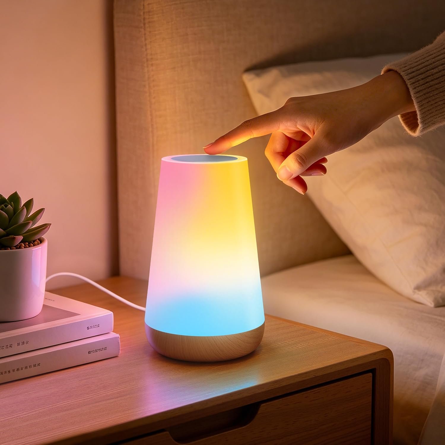 Auxmir Smart Night Light, Dimmable Nursery Table Lamp for Baby Work with App/Voice Control, LED Lamp with Music Sync and 100+ Scene Modes, Bedside Timer Lamp for Bedroom Living Room Sleep Aid(Corded)