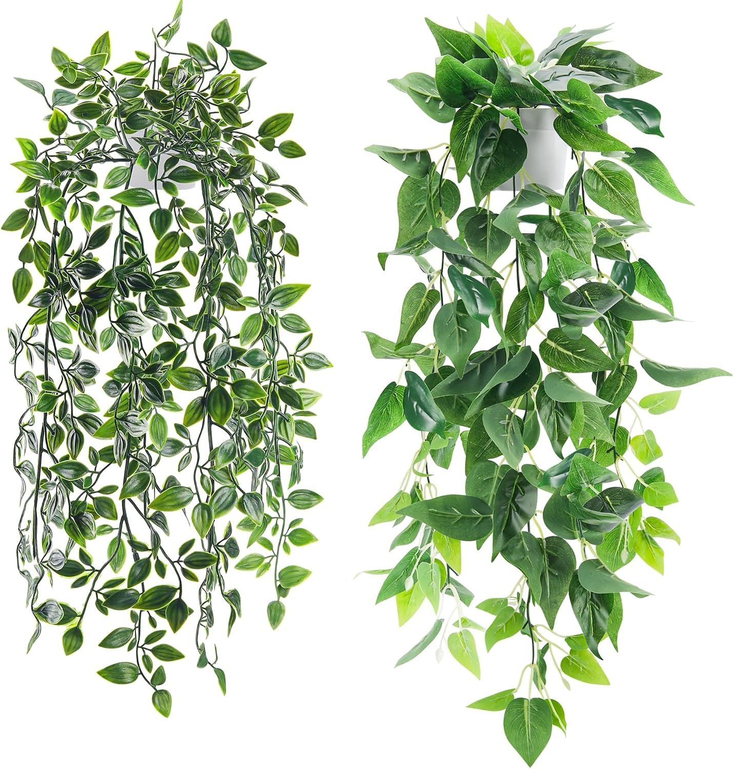 Der Rose 2Pcs Fake Plants Artificial Potted Faux Hanging Ivy Vines Plants Indoor for Home Bathroom Shelf Wall Bookshelf Decor