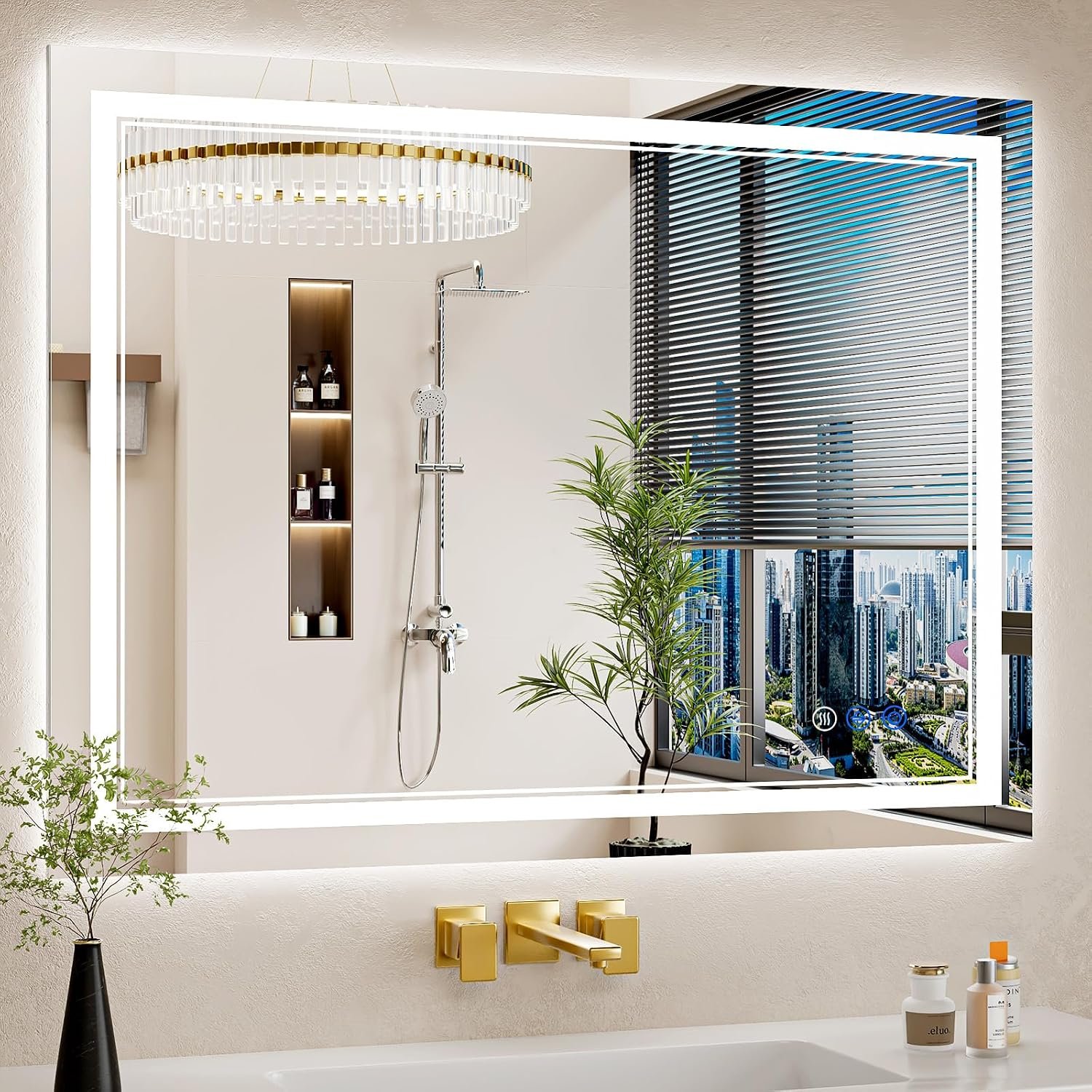 30″x40″ LED Bathroom Mirror with Lights, Anti-Fog, Backlit + Front Lit, Dimmable, Led Vanity Mirror for Wall, Lighted Bathroom Mirror, 3 Colors, Shatter-Proof Tempered Glass