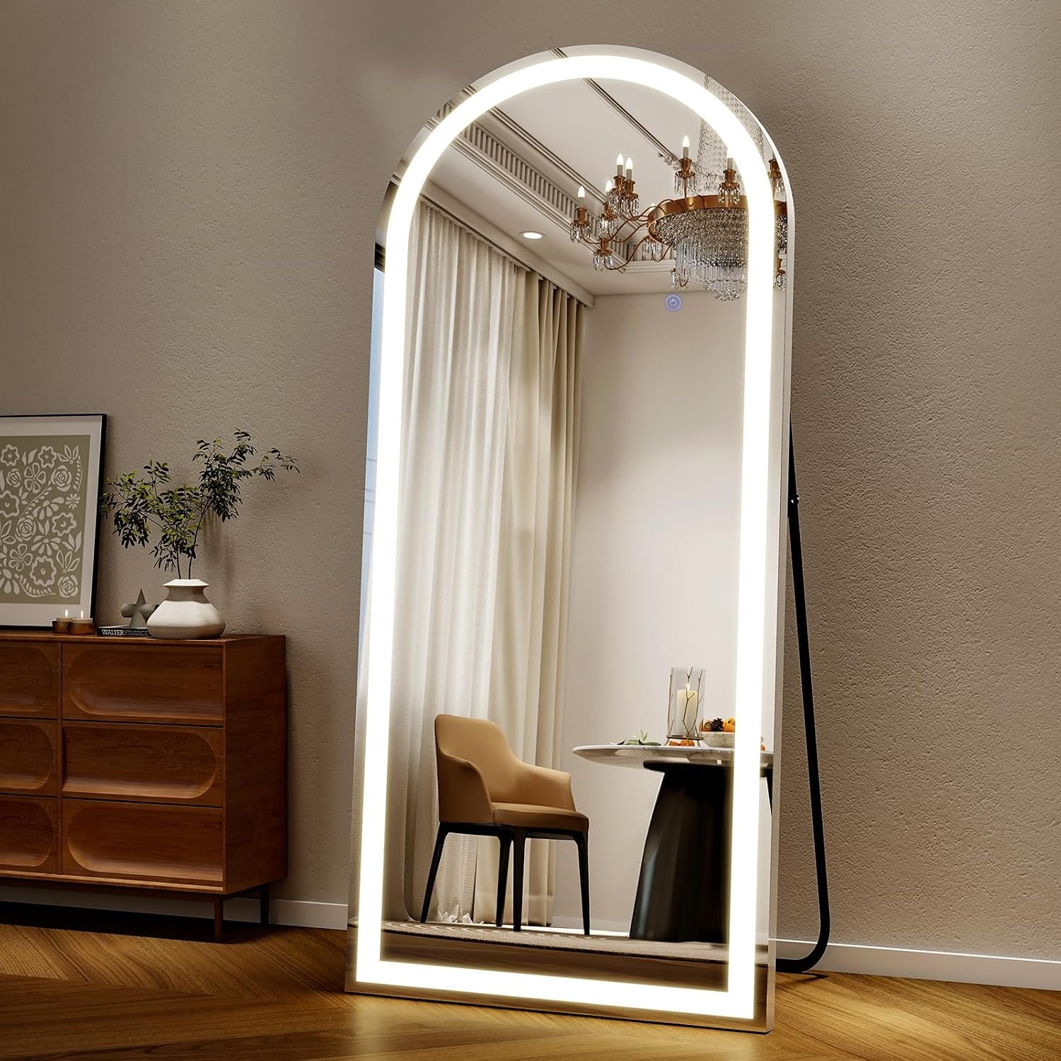 Easly 26×68 inch Full Length Mirror with Lights, LED Lighted Floor Standing, Hanging Full Length with Stand, Full Body Dressing Mirror with Dimmable 3 Color LED