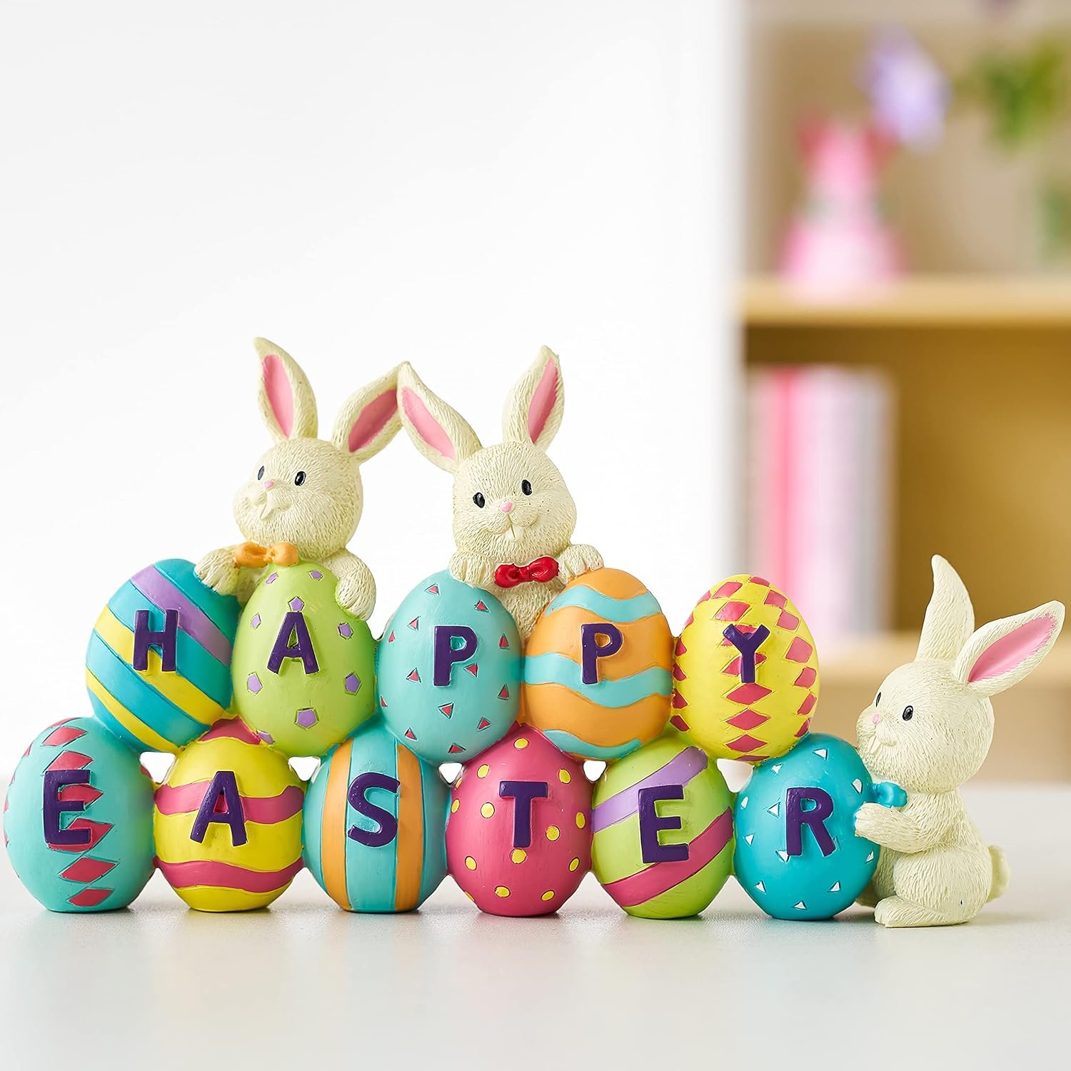 JOYIN Easter Bunny Carrots Resin Centerpiece Decor with The Word Spring Decoration Tabletop & Egg Figuring for Home and Office