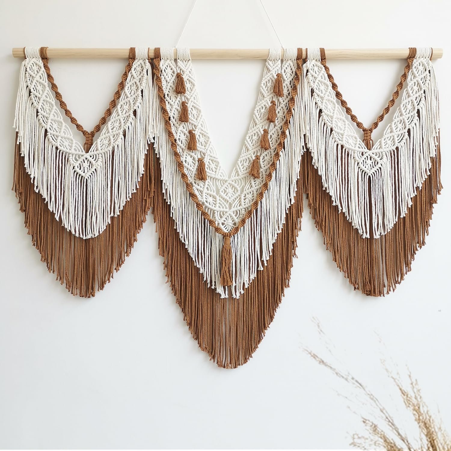 large macrame wall hanging – Boho Tapestry Macrame Wall Decor Art- Chic Bohemian Handmade Woven Tapestry Home Decoration for Bedroom Living Room Apartment Wedding Party – 43″x32″ (Beige-Brown)