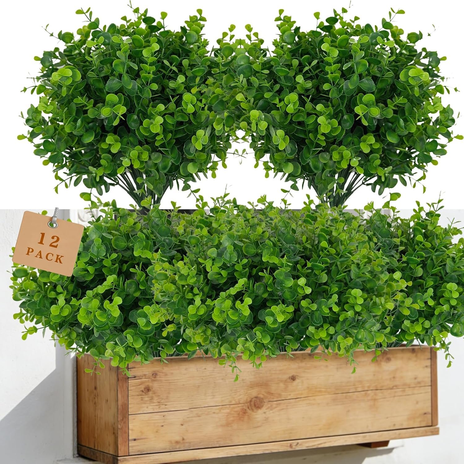 12 Bundles Artificial Greenery Stems Fake Plastic Plants Greenery Branches Fake Flowers for Outdoor Indoor Garden Home Hanging Baskets Window Boxes Decor Spring Easter Farmhouse Decoration