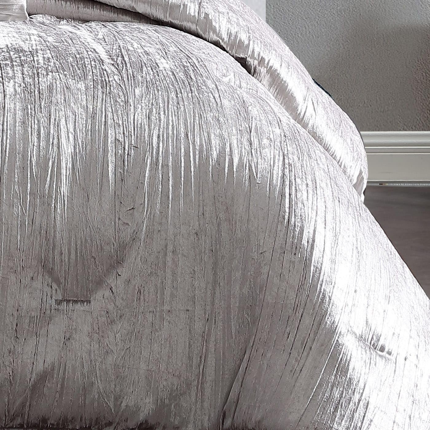 Riverbrook Home Turin Crinkle Velvet Comforter Bedding Set, King Size, Glam Textured Décor, Silver, 7 Pieces