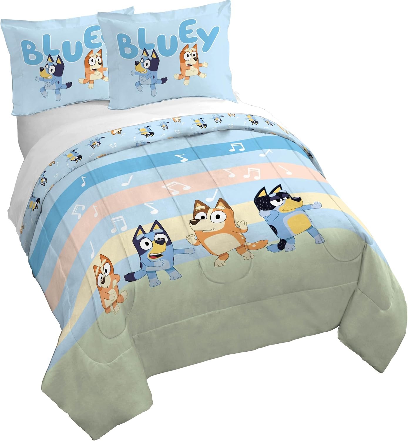 Jay Franco Kids Duvet Cover Set – 3 Piece Super Soft Bedding with Sham Pillowcase, Cover ONLY – Comforter Not Included, Multi – Bluey, Full