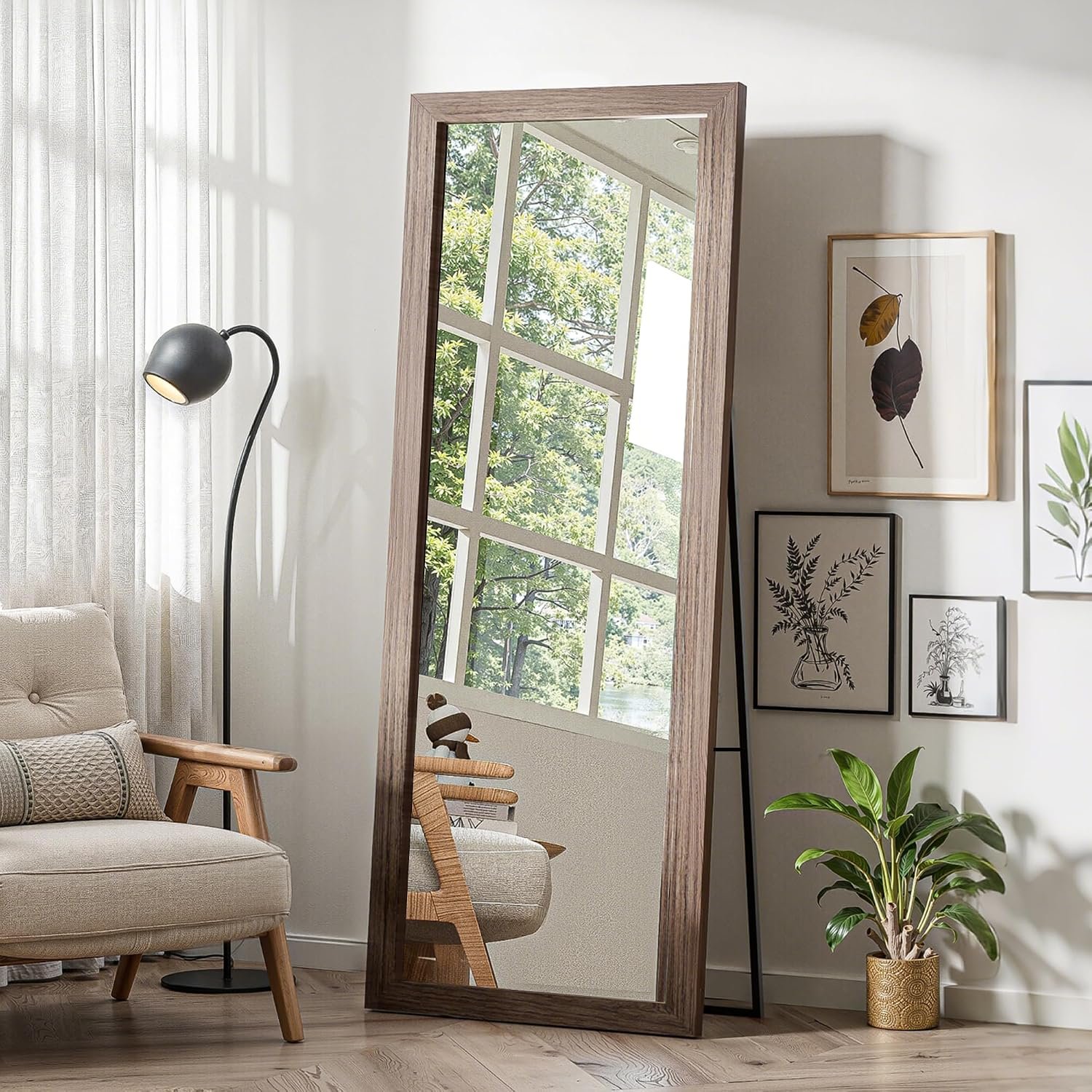 TRAHOME Full Length Wooden Mirror for Wall or Floor, 56″x20″ Rustic Farmhouse Solid Wood Frame with Stand, Large Rectangular Wall-Mounted or Leaning Mirror for Bedroom, Living Room, Entryway
