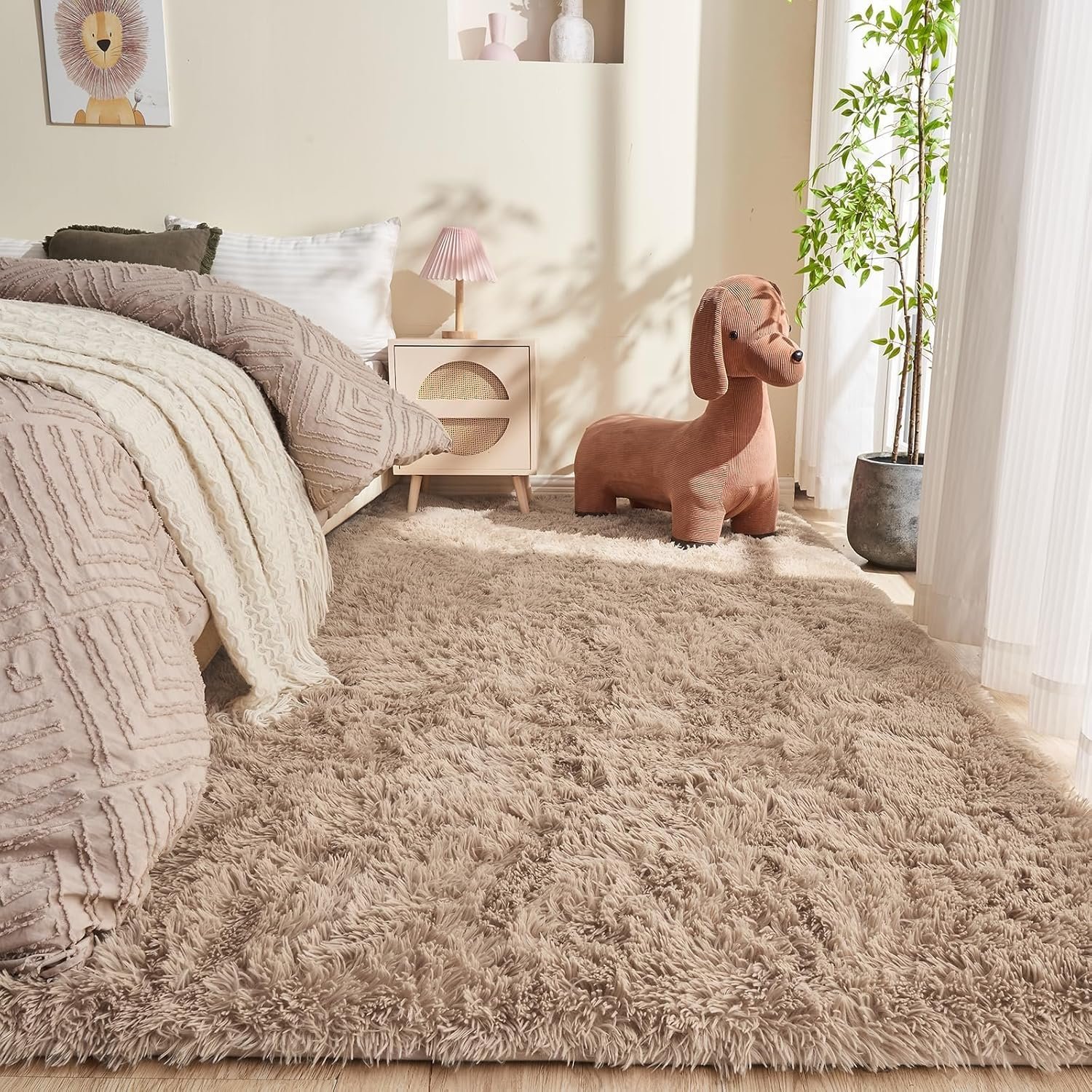 OPPODREAM 8×10 Beige Rugs for Bedroom, Ultra-Soft Fluffy Area Rugs for Living Room, 8 x 10 Shag Carpet for Nursery, Kids, Girl, Boy, Baby, Plush, Fuzzy, Shaggy, Cute Home Decor