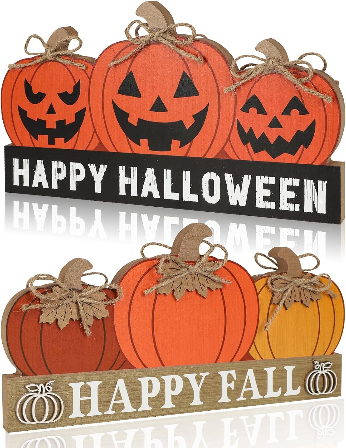 Fall Pumpkin Decor for Home Happy Halloween Thanksgiving Decoration Wooden Block Table Sign Tabletop Tiered Tray Decor Double-sided Print for Autumn Centerpieces Farmhouse Vintage Harvest Party Rustic