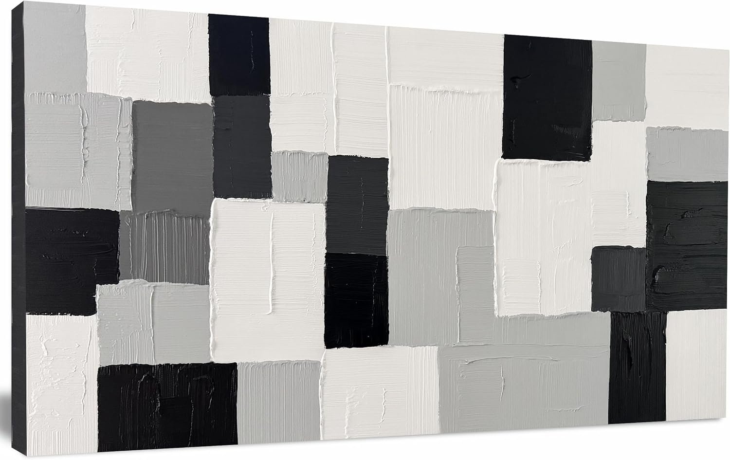 Trogonup Black and White Abstract Canvas Wall Art for Living Room Hand Painted Modern Geometric Canvas Painting Minimalist Textured Neutral Artwork for Bedroom Office Home Wall Decor 20″x40″