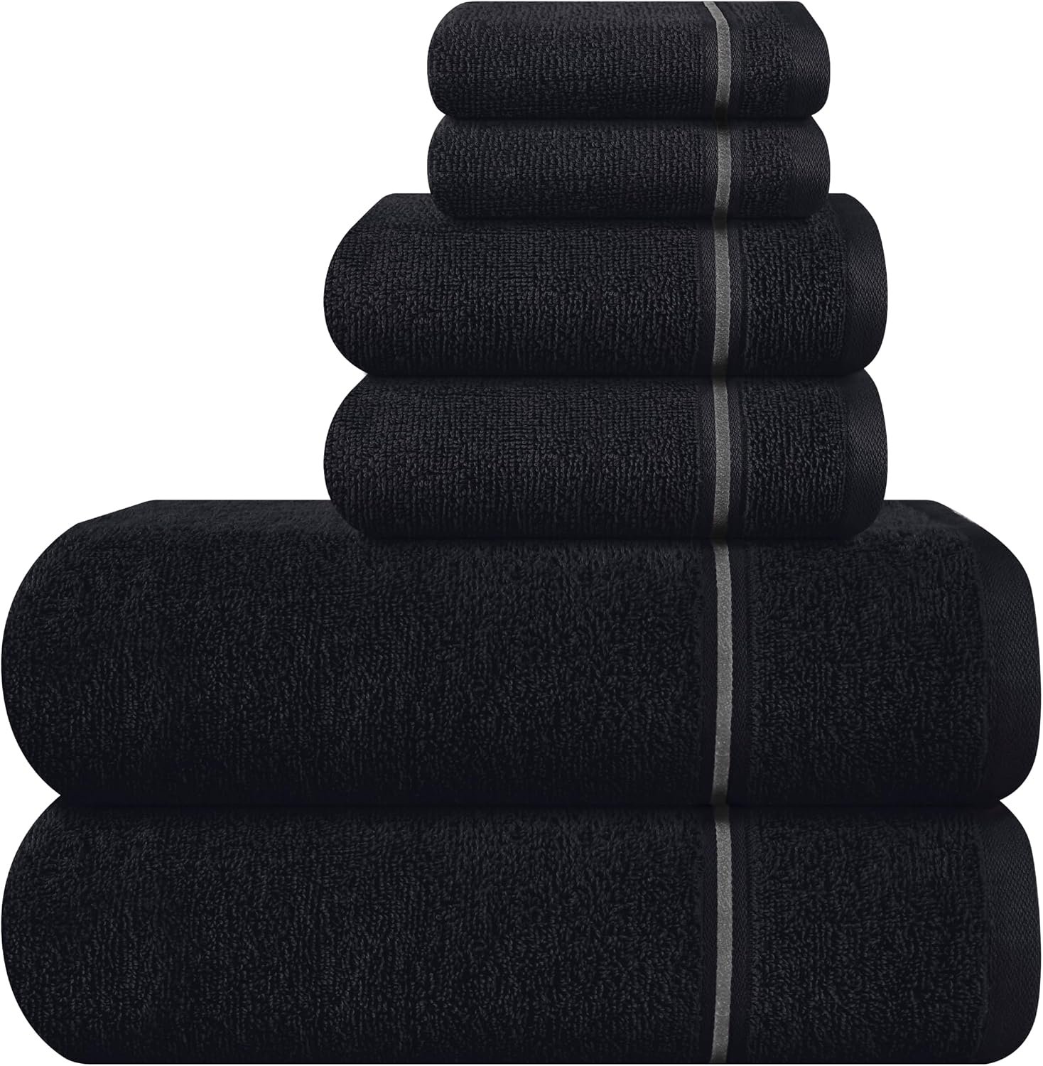 MyOwn Ultra Soft 6 Pack Cotton Towel Set, Contains 2 Bath Towels 28×55 inch, 2 Hand Towels 16×24 inch & 2 Wash Coths 12×12 inch, Ideal Everyday use, Compact & Lightweight – Black