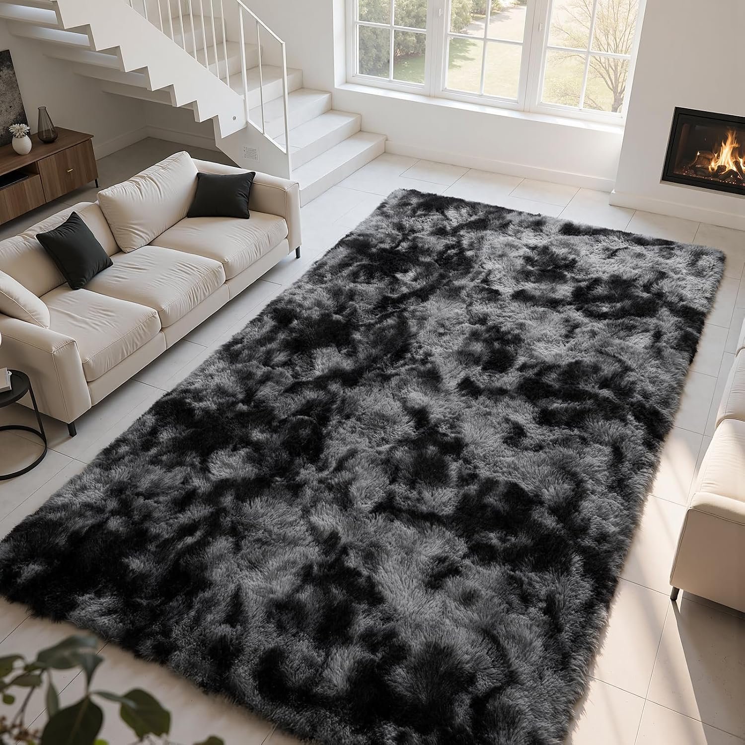 Zentavio Black and Grey Area Rugs for Living Room Large Men Room Carpet 9×12 Bedroom Fluffy Furry Shag Aesthetic Plush High Pile Floor Rug for Kids Room Dorm Home Decor Gray