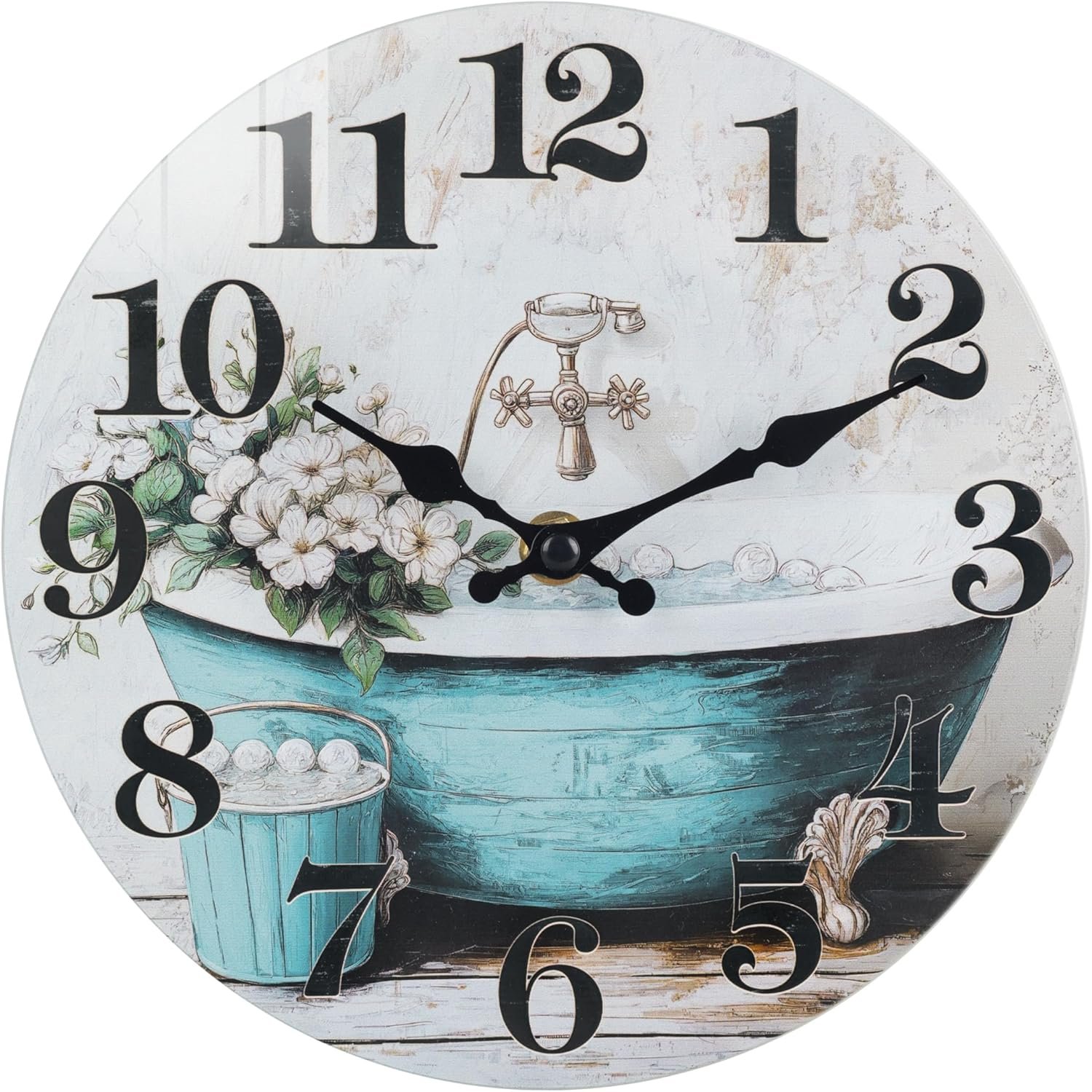 Bathroom Wall Clock,Rustic Style Waterproof Glass Shower Clock Wall Clock for Bathroom Pool Decor (8 Inch,Blue)