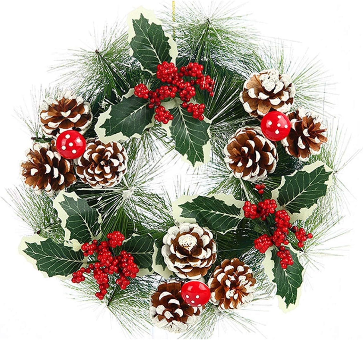 12” Christmas Wreath Berry Handmade Floral Front Door Rustic Wreath Flocked with Mixed Decorations Christmas Decorations
