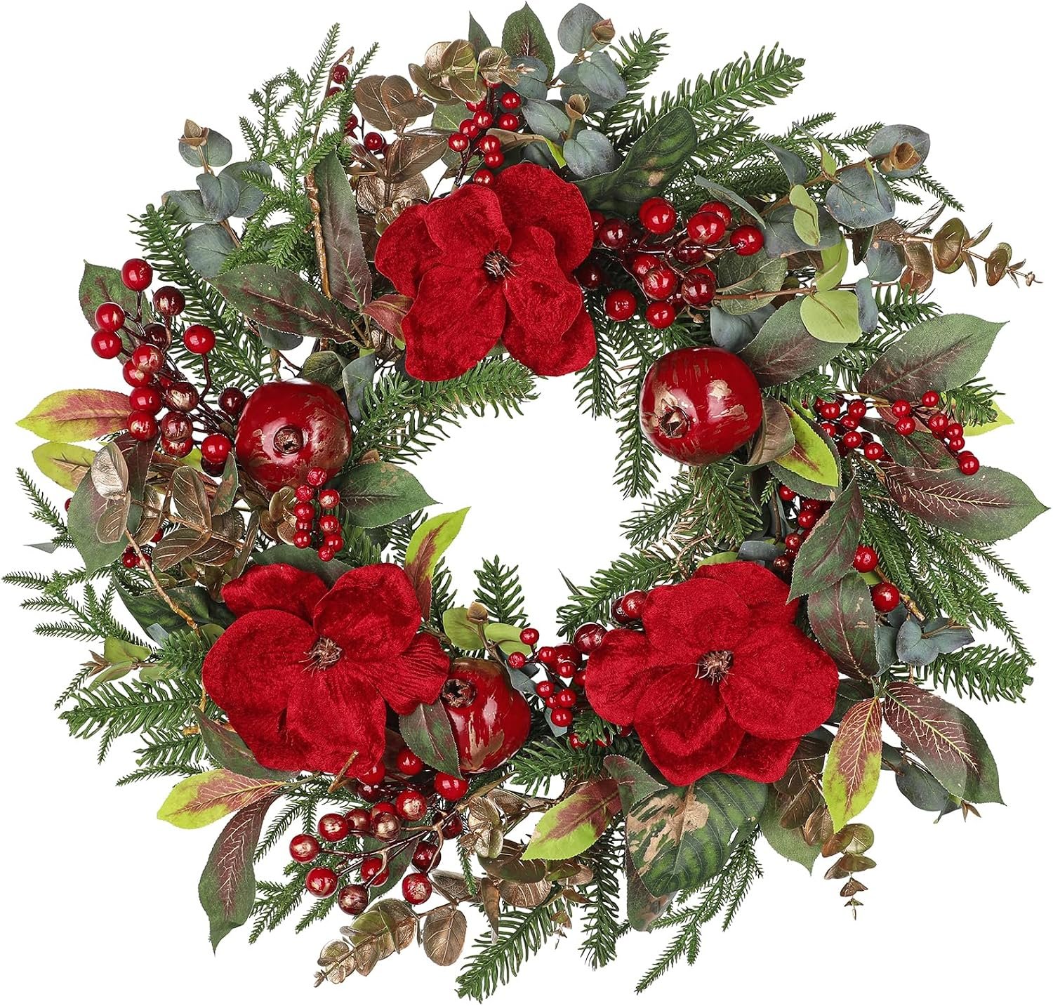 Briful 26” Dark Red Christmas Wreath for Front Door – Oversized Holiday Xmas Wreath with Berries, Pomegranates, Magnolia, Indoor Mantle Fireplace Decor – Winter Christmas Door Wreaths Outdoor Decor