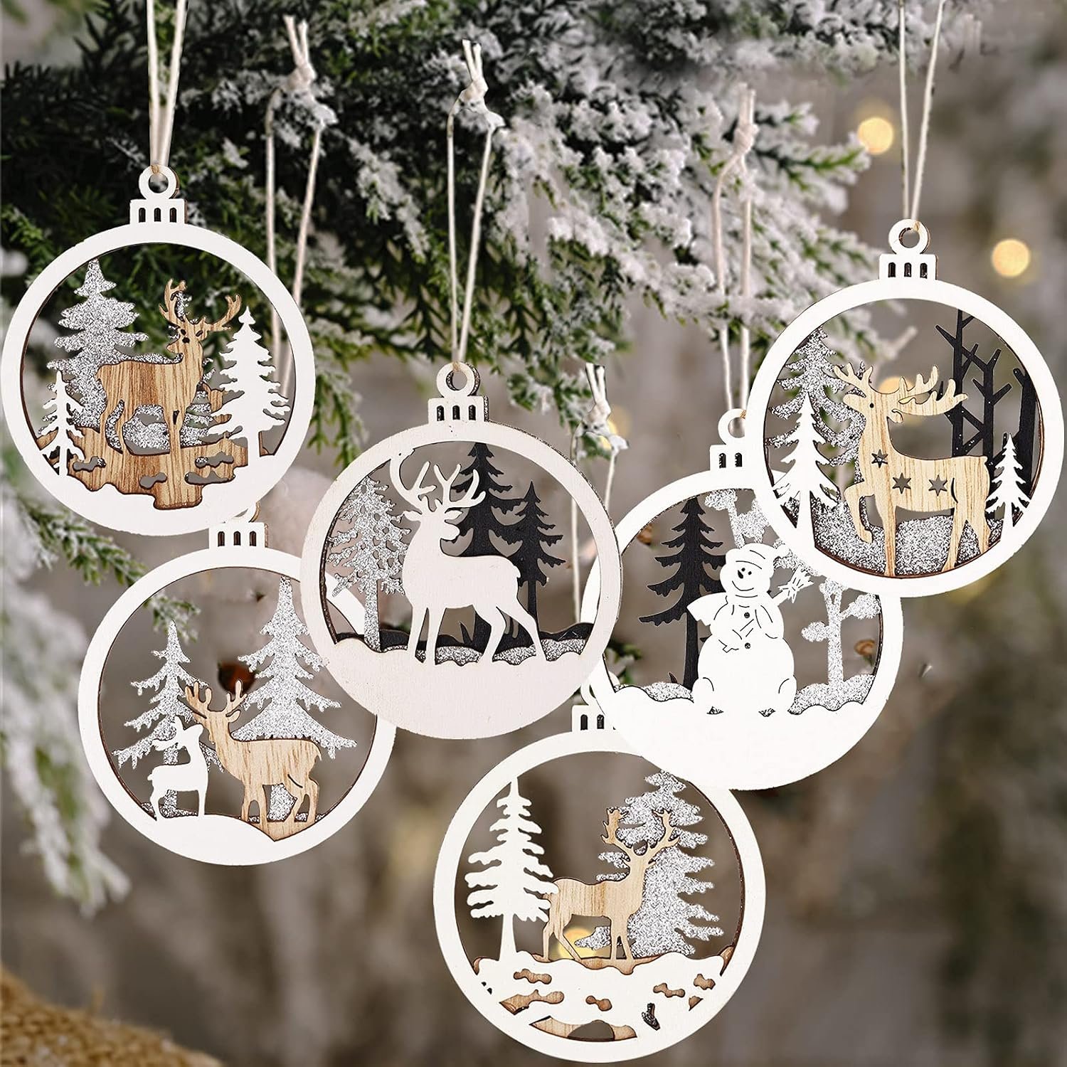 Winter Wonderland Ornaments for Christmas Tree – 6 Pack Christmas Wooden Ornaments for Winter Xmas Holiday Tree Decorations