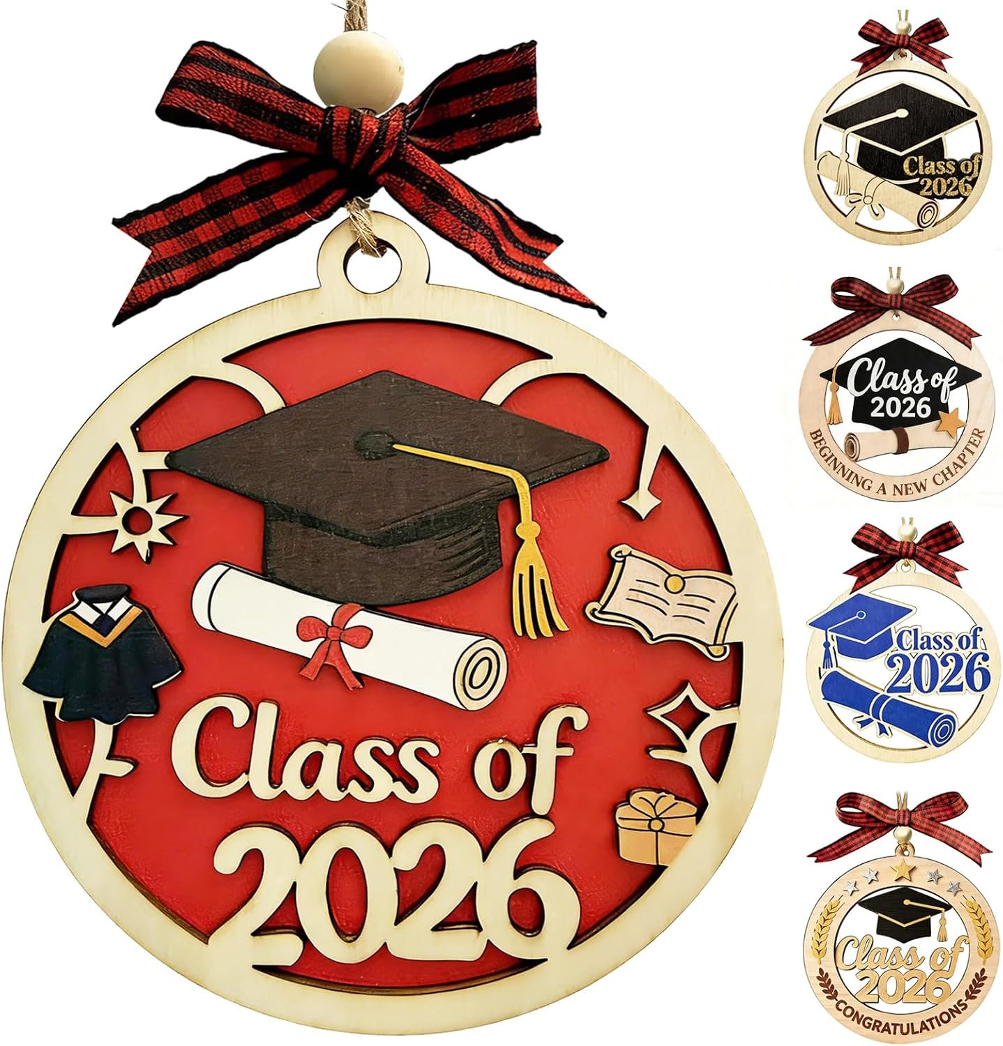Class of 2026 Ornaments, 2-Layer Wooden Graduation Ornament for Christmas Tree, Meaningful Graduation Gifts for Son, Daughter, College Senior High School, Masters, Grad Party Decor