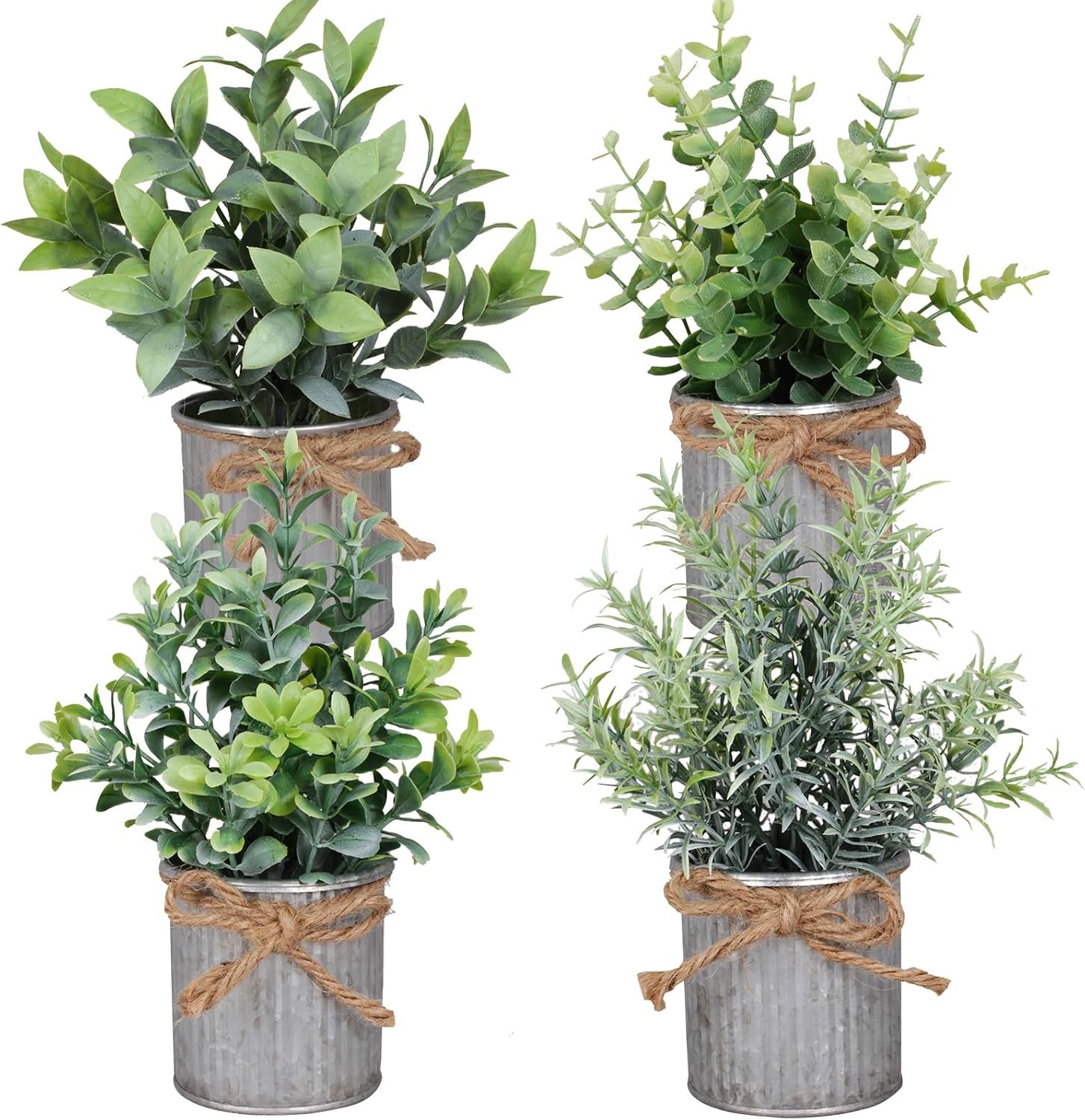 Yoratee Small Artificial Plants Set of 4 Fake Potted Plant with Iron Pot Mini Greenery Decor for Indoor Home Porch Garden Bathroom Décor