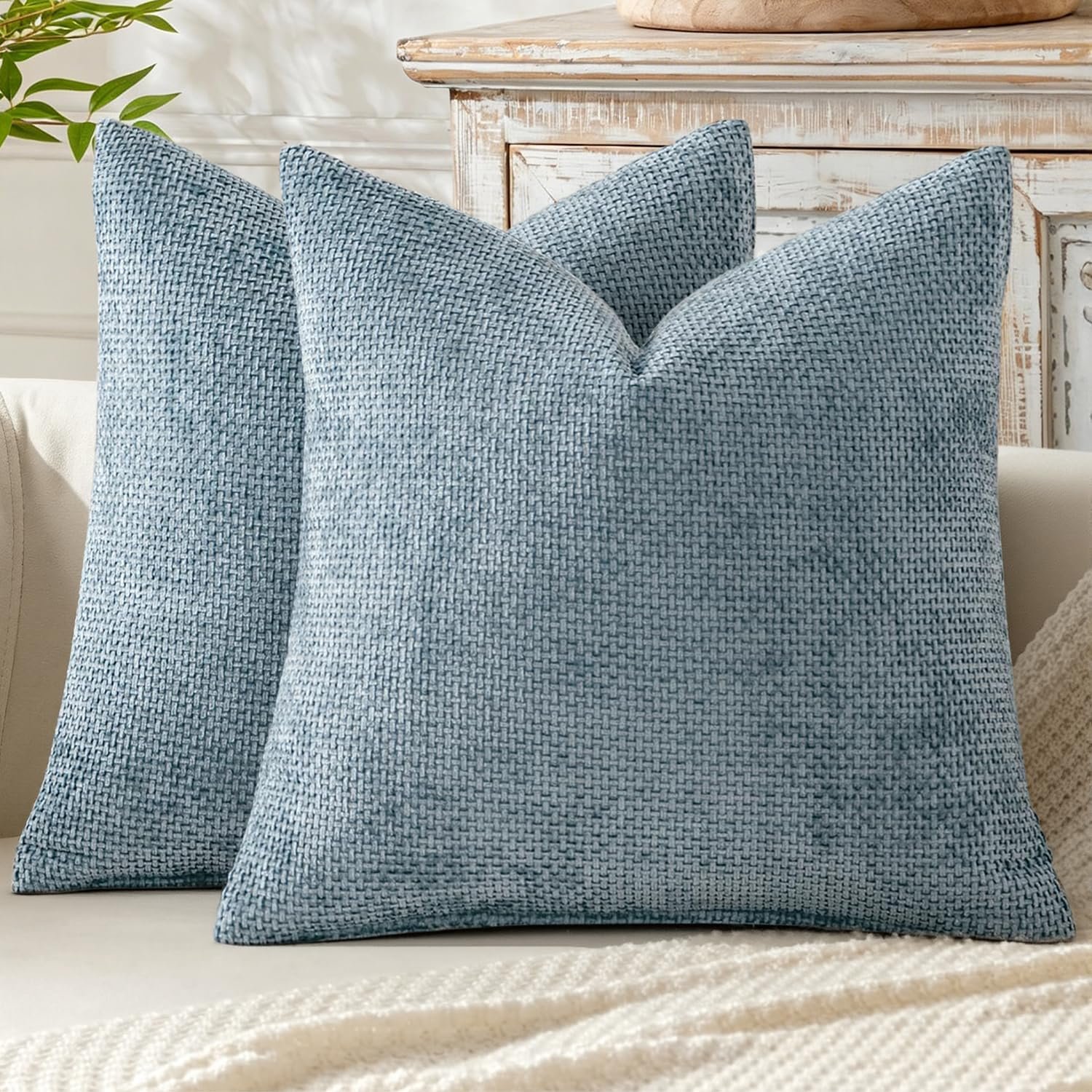 MIULEE Pack of 2 Coastal Blue Throw Pillow Covers 20×20 Inch Summer Modern Boho Accent Decorative Pillow Covers Soft Farmhouse Cushion Covers for Home Decor Couch Bed Sofa Living Room