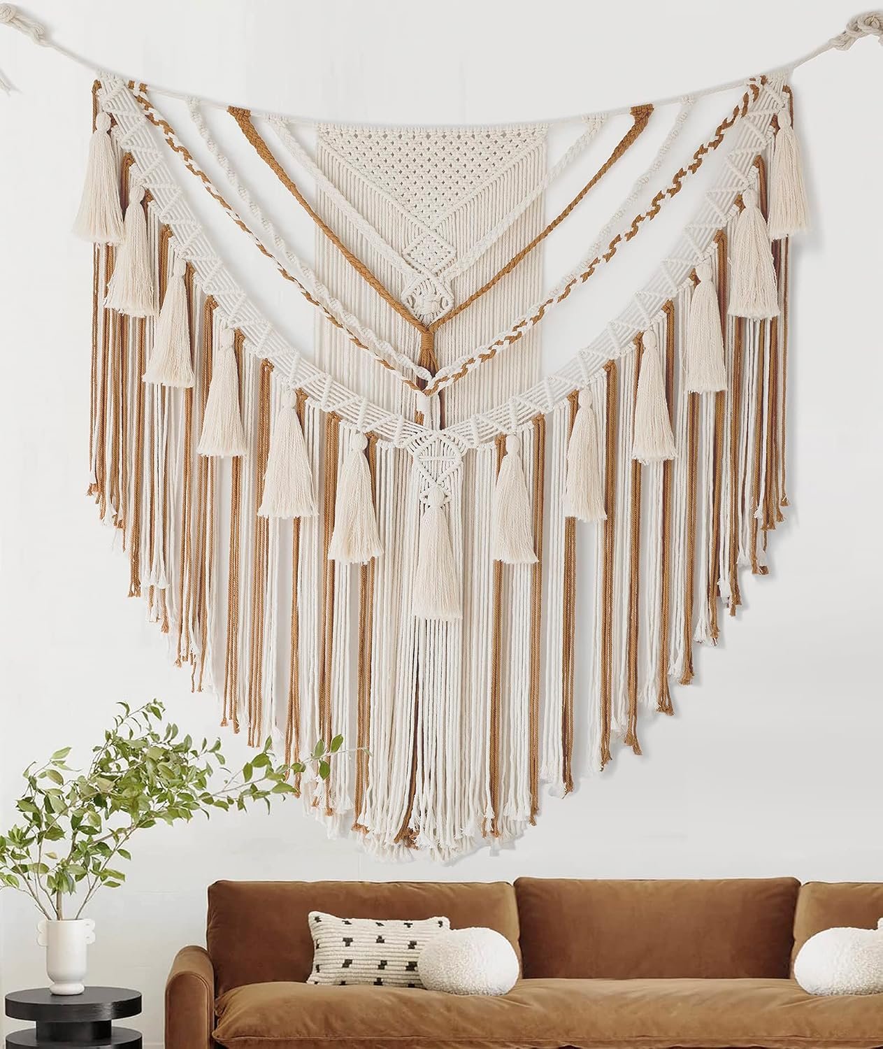 Jakalin Large Macrame Wall Hanging Macrame Wall Decor Boho Panels Handmade Yarn Wall Art Living Room Bedroom Home Decor 47″ Wx 55″ L