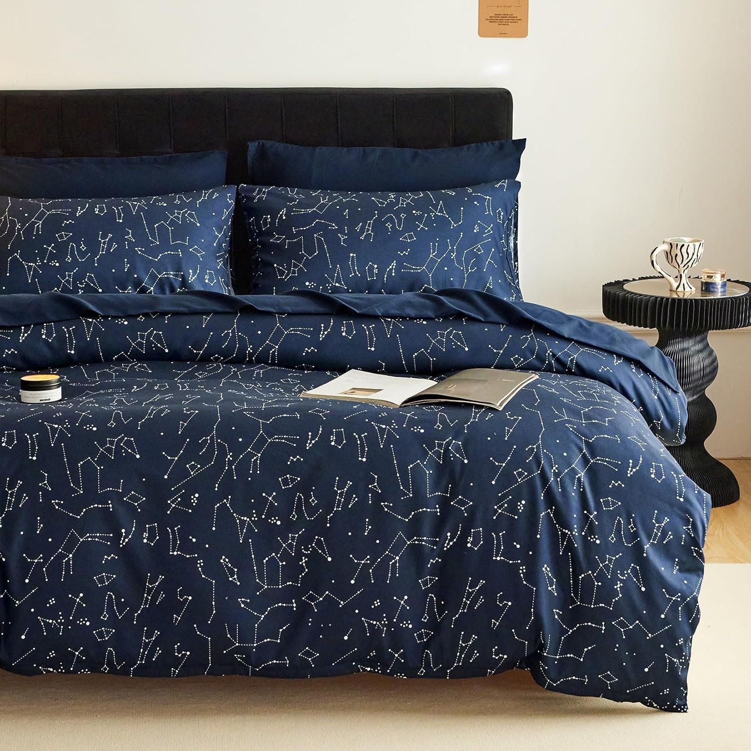 Wake In Cloud Constellation Duvet Cover Set, Navy Blue, Queen | Galaxy Star Print, Witchy Celestial Astrology Themed, Soft Lightweight Bedding Set, For Teens Kids Boys Girls, 3 Pieces