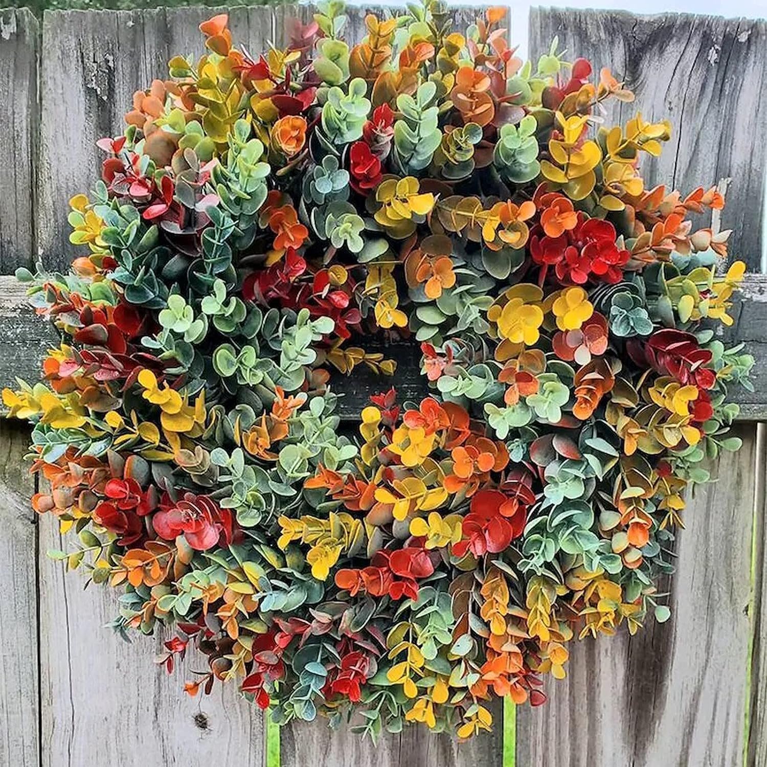 Farmhouse Autumn Wreath – Rustic Fall Decor with Eucalyptus and Harvest Accents, Durable Artificial Wreath for Front Door and Indoor/Outdoor Use
