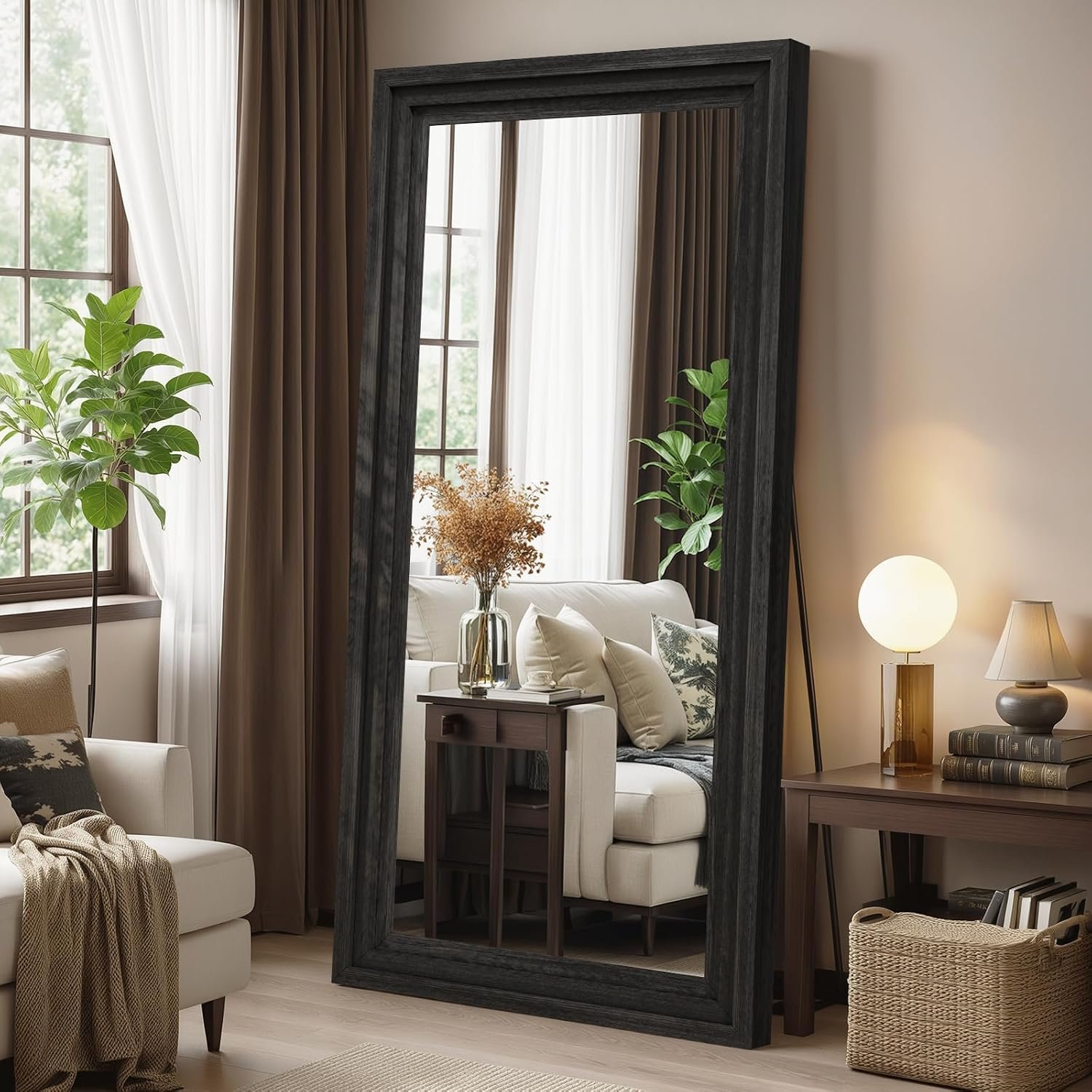 Full Length Mirror 71″x30″, Large Solid Wood Frame Floor Mirror, Leaning Floor Mirror, Stable Frame, Shatterproof Glass, Modern Classic Style for Bedroom, Living Room, Entryway